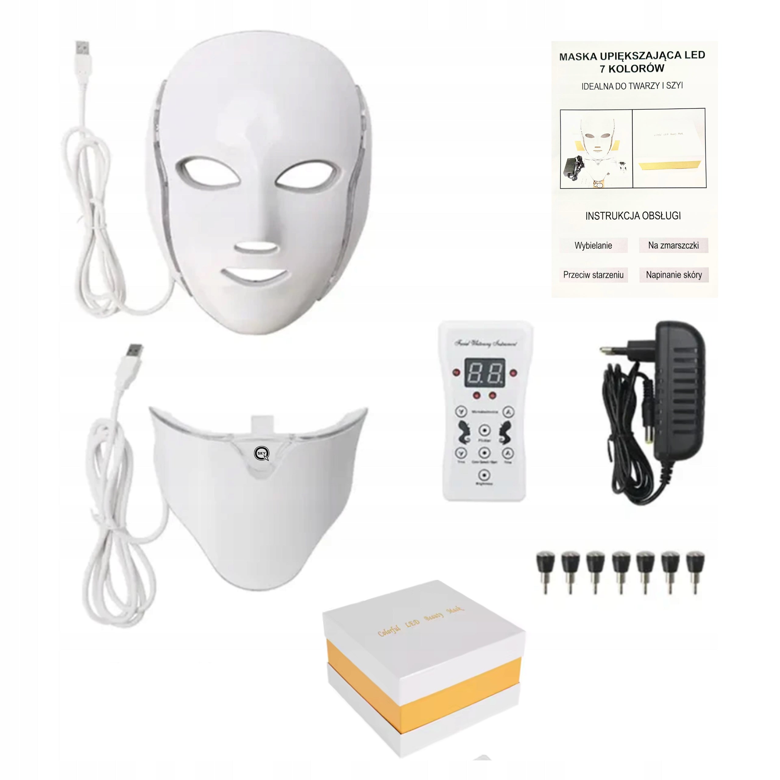 LED MASK 7 COLORS FOR FACE NECK BEAUTIFYING LIFTING QSKY Manufacturer code Maska na twarz szyję LED 7 kolorów MAXTECH