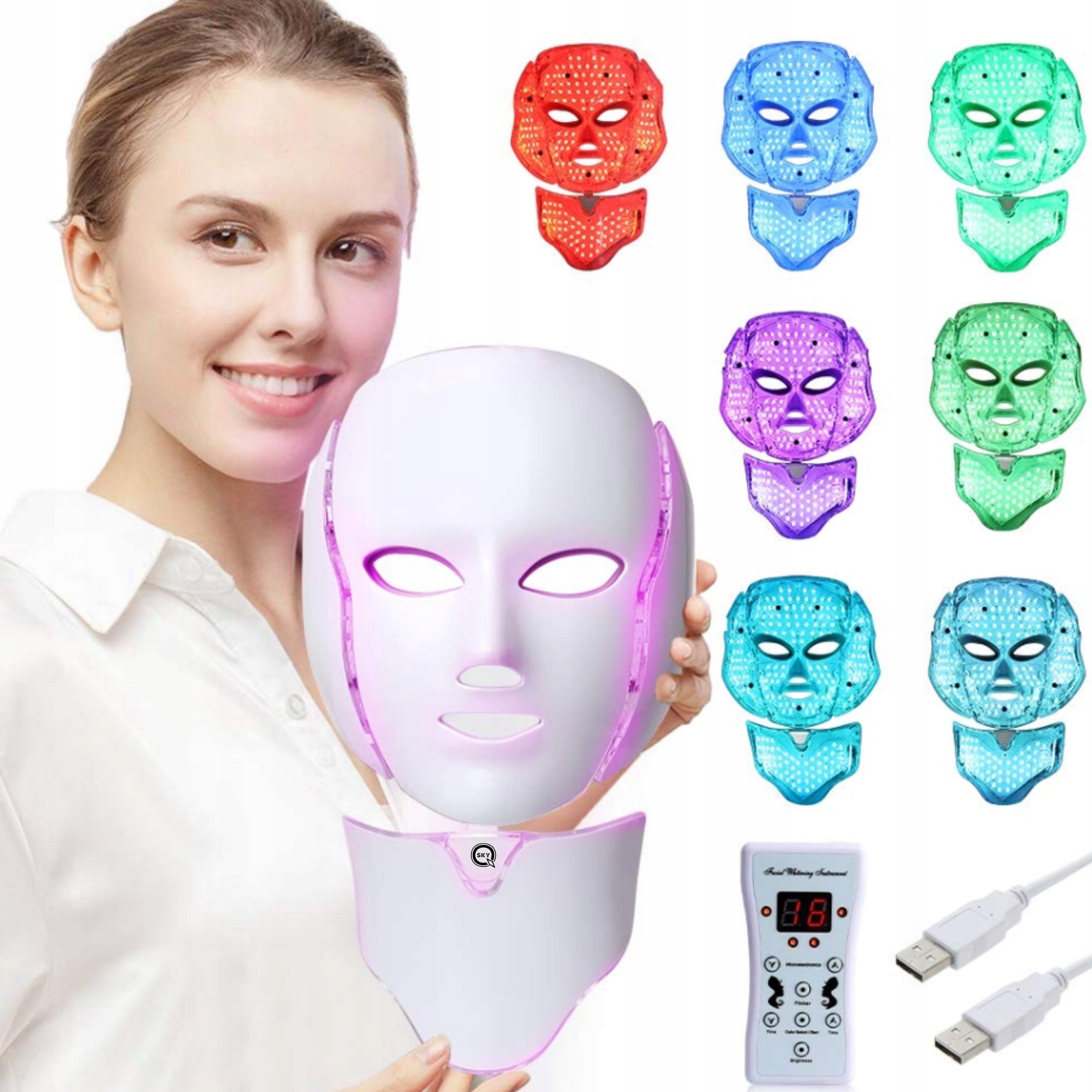 LED MASK 7 COLORS FOR FACE NECK BEAUTIFYING LIFTING QSKY