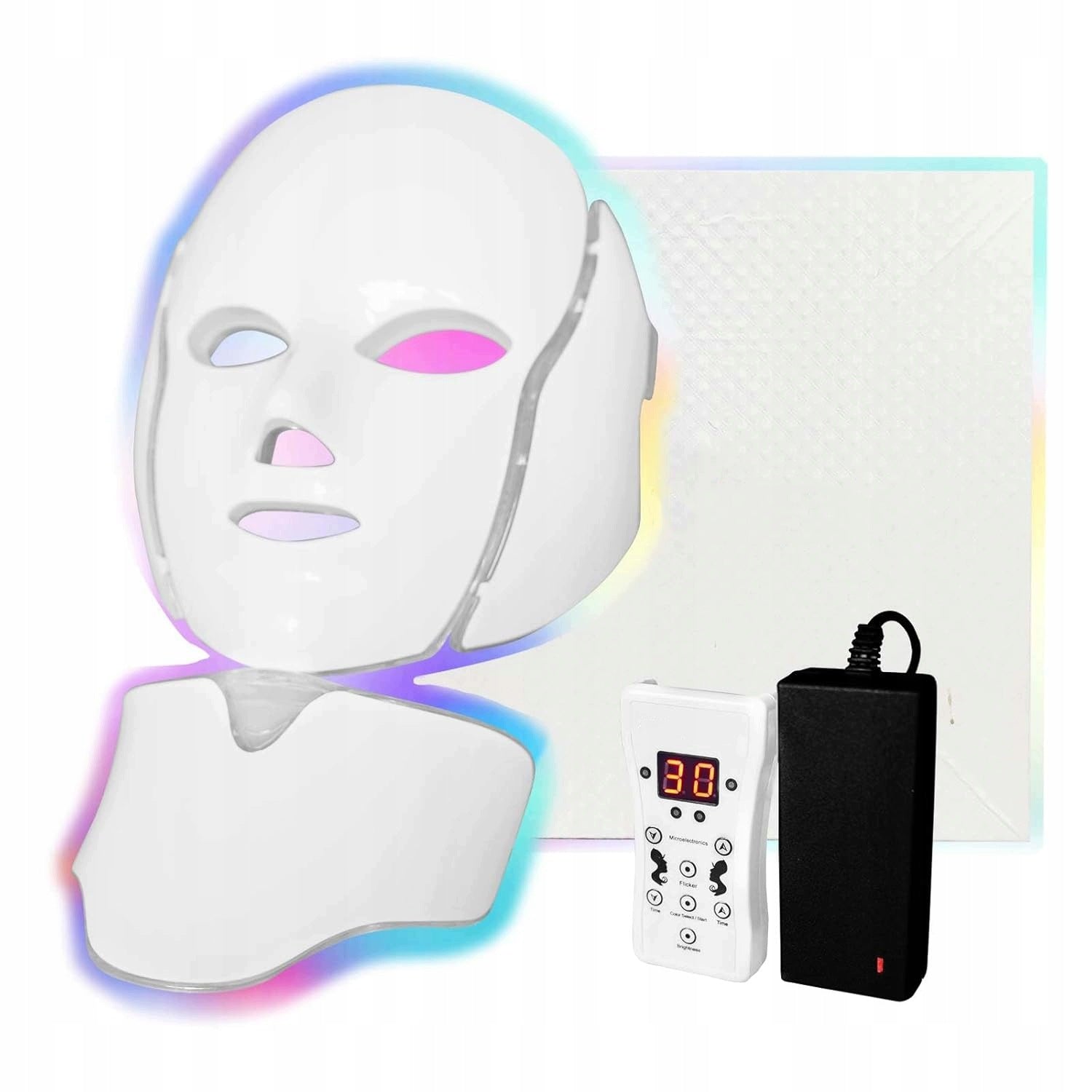 LED MASK 7 COLORS PHOTOTHERAPY FACE NECK WHITE PLUG-PLAY SYSTEM Medical device no