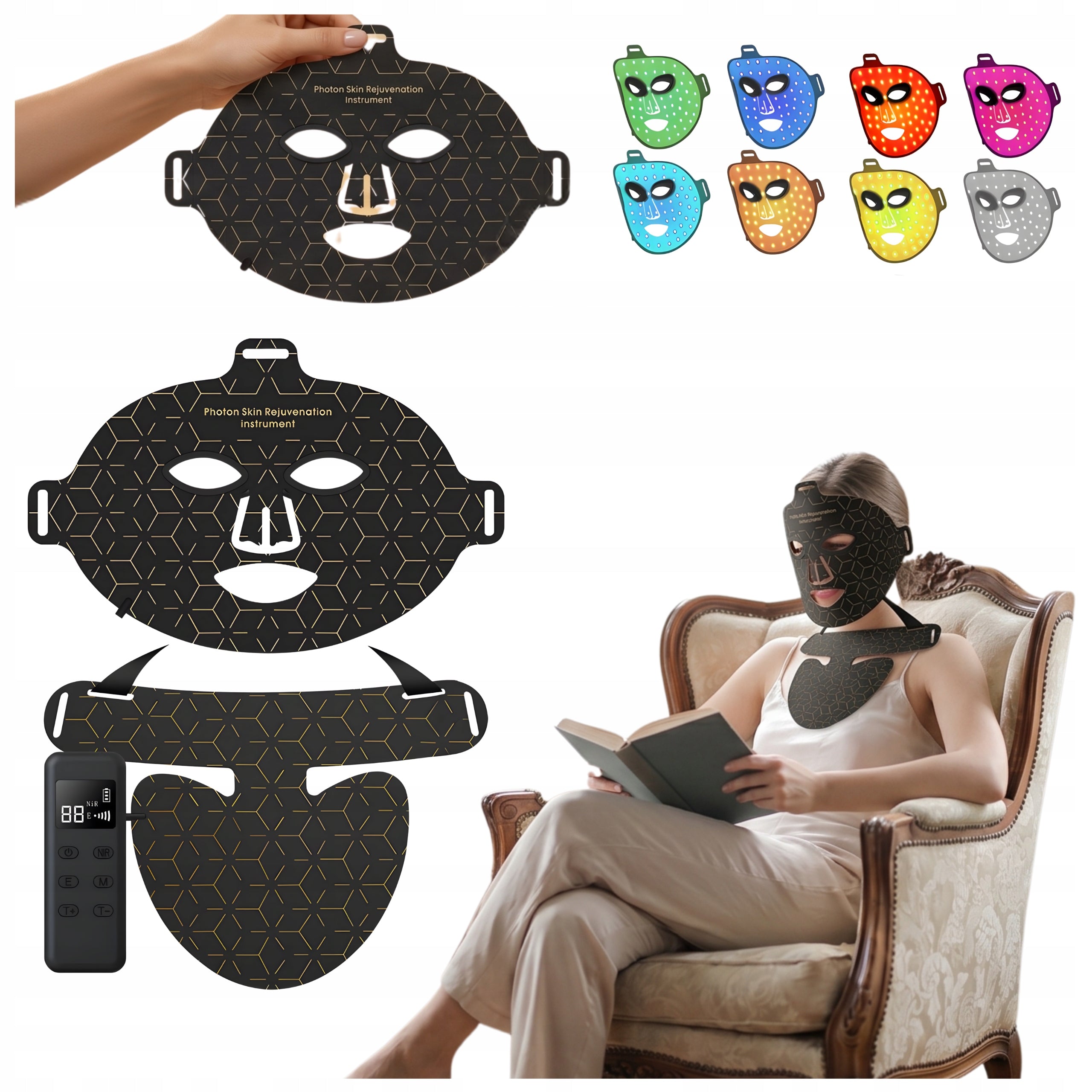 LED MASK + DECOLLETAGE NECK COLLAR WITH RED LIGHT FOR PHOTOTHERAPY