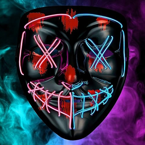 LED MASK RED BLUE 3 LIGHT MODES DJ HALLOWEEN COSPLAY