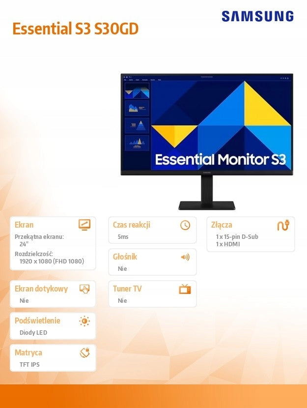 LED Monitor 24" Samsung S30GD LS24D304GAUXEN IPS 100Hz Packaging status original