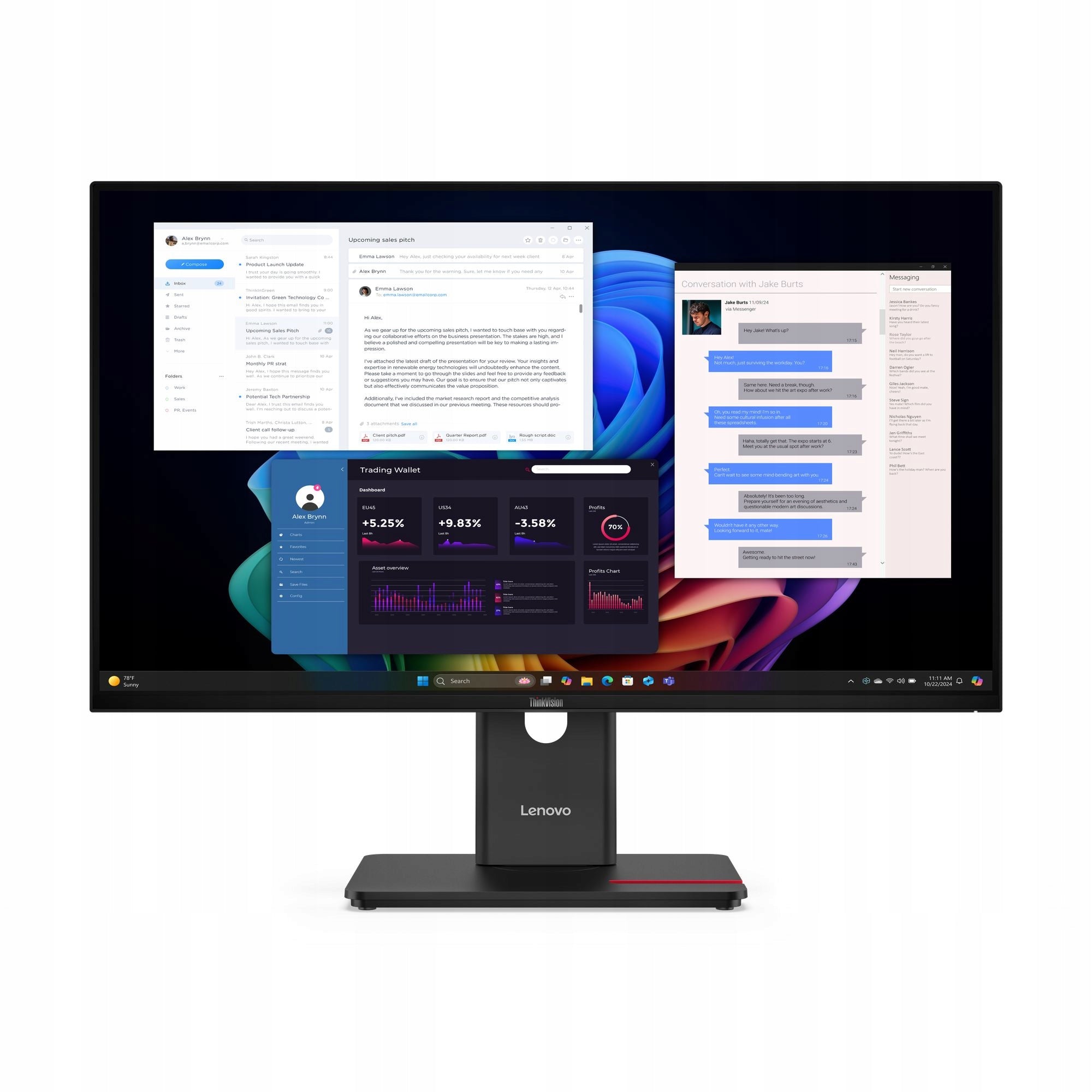 LED Monitor Lenovo ThinkVision T27UD-40 27" 3840 x 2160 px IPS / PLS