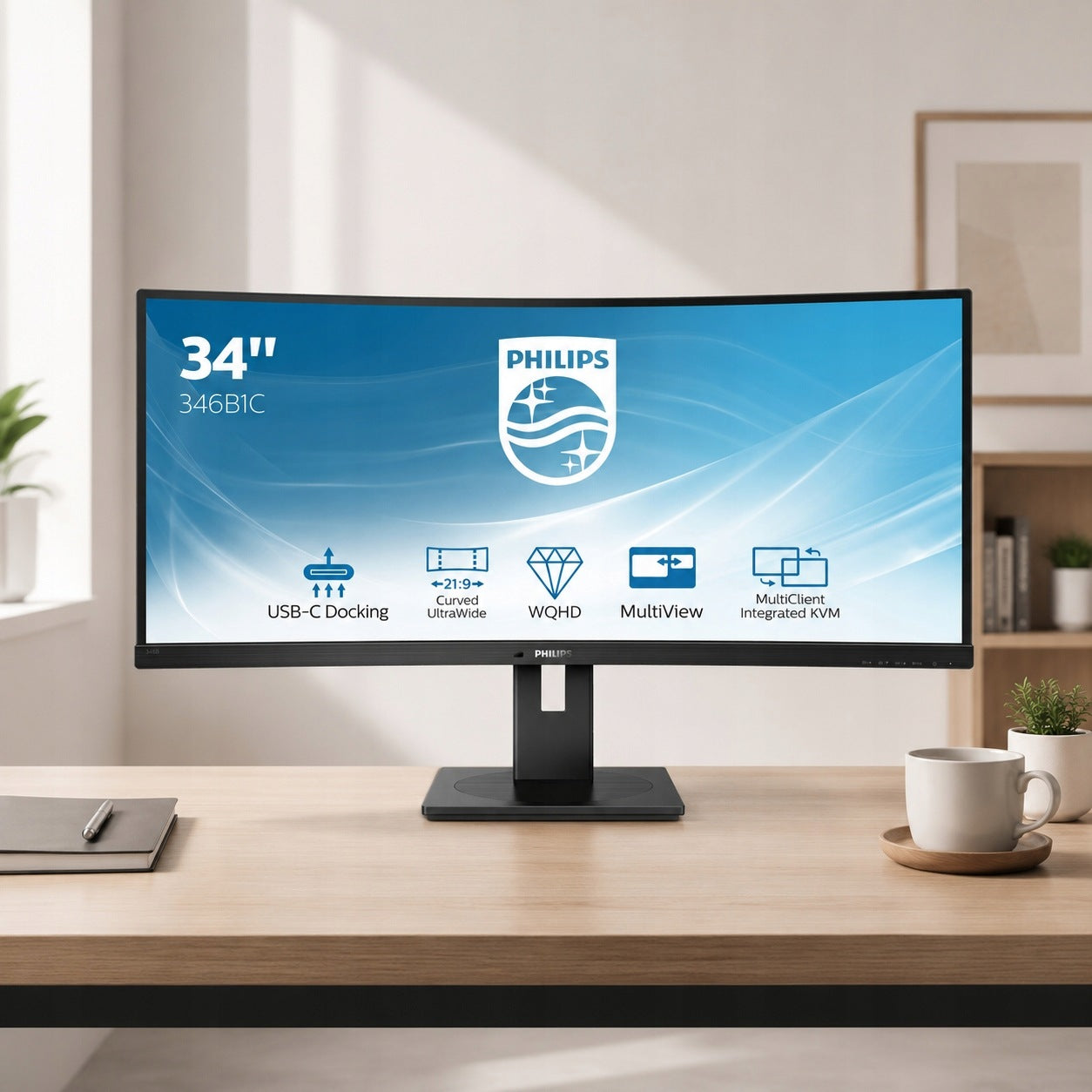 LED Monitor Philips 346B1C UWQHD 34" Cali 3440 x 1440 px VA USB-C KVM 5 ms Manufacturer code 346B1C/00