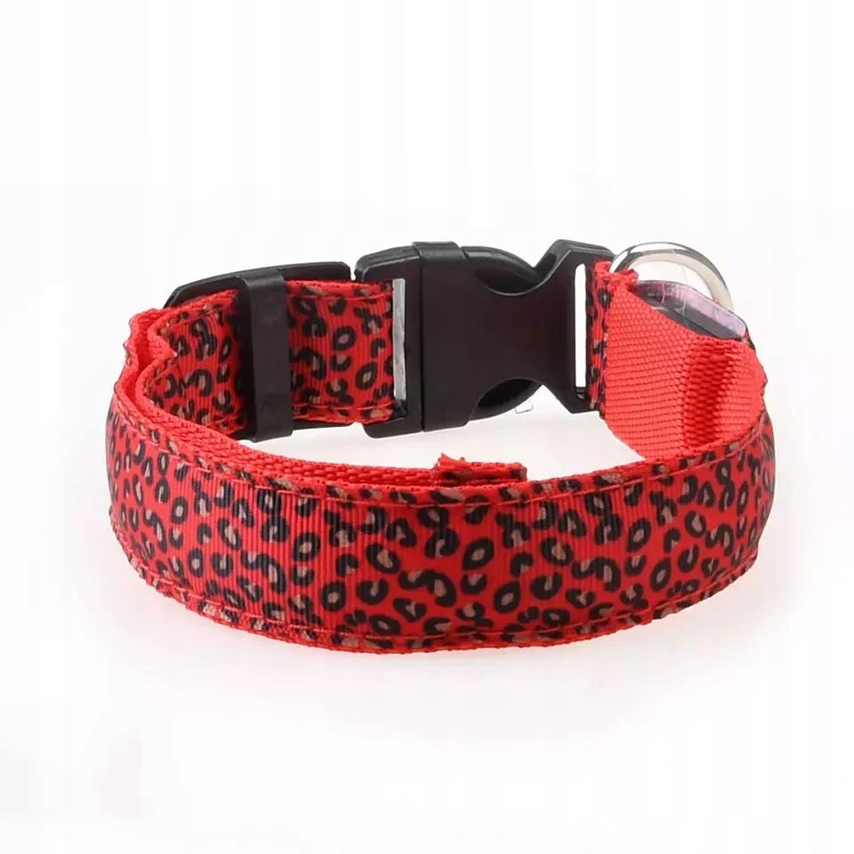 LED Obojek pro psa vzor Leopard /Červená, XS