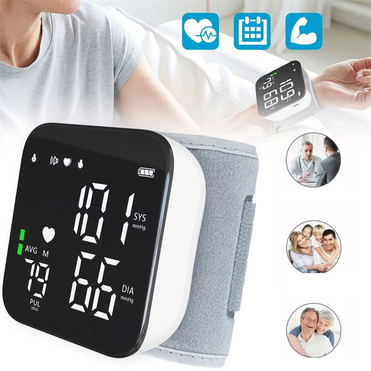 LED PRESSURE MONITOR WITH FULL SCREEN AND MEMORY FOR 2 USERS