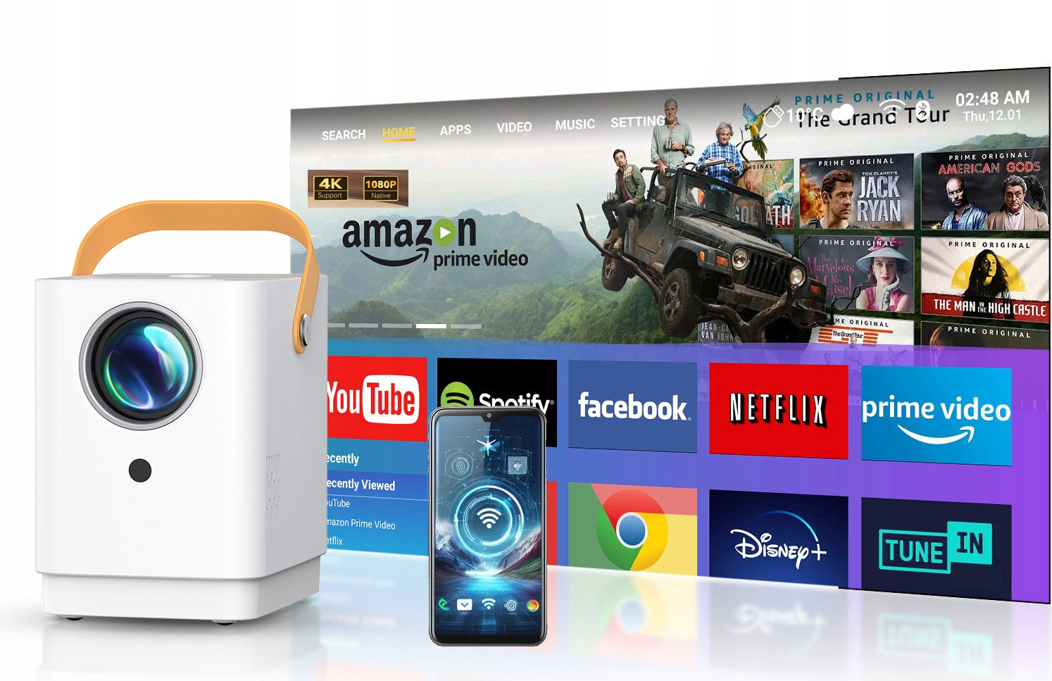 LED PROJECTOR MOBILE SUREWHEEL Q3 PROJECTOR WIFI FULL HD ANDROID TV 180C 4K