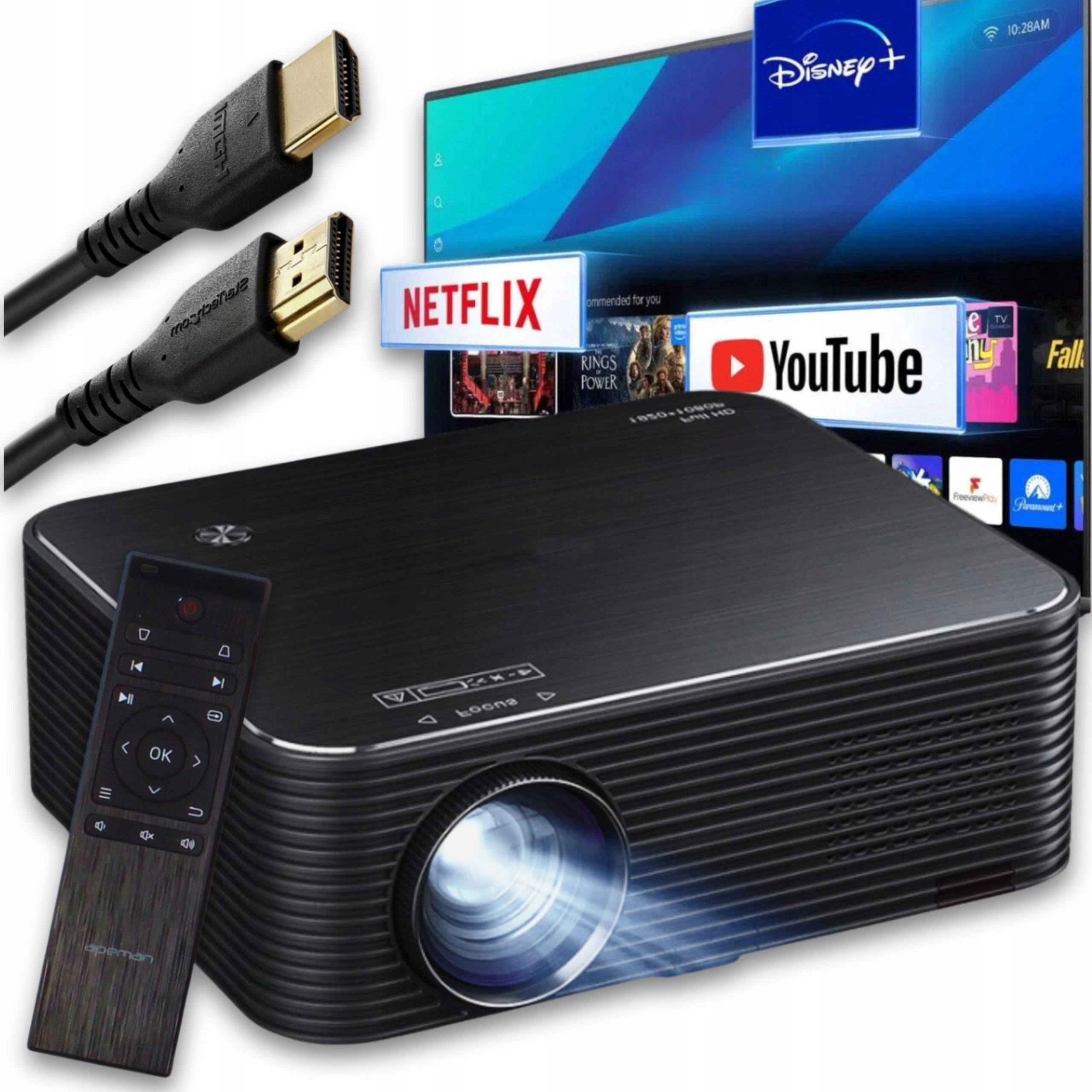 LED Projector Apeman Full HD 1080P 300" inch HDMI Support 4K Remote Control