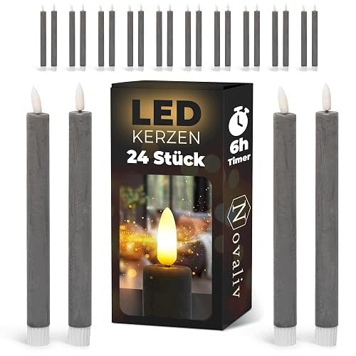 LED ROD CANDLES WITH TIMER GREY WAX LIVING ROOM DECORATION 2 PIECES Brand no brand