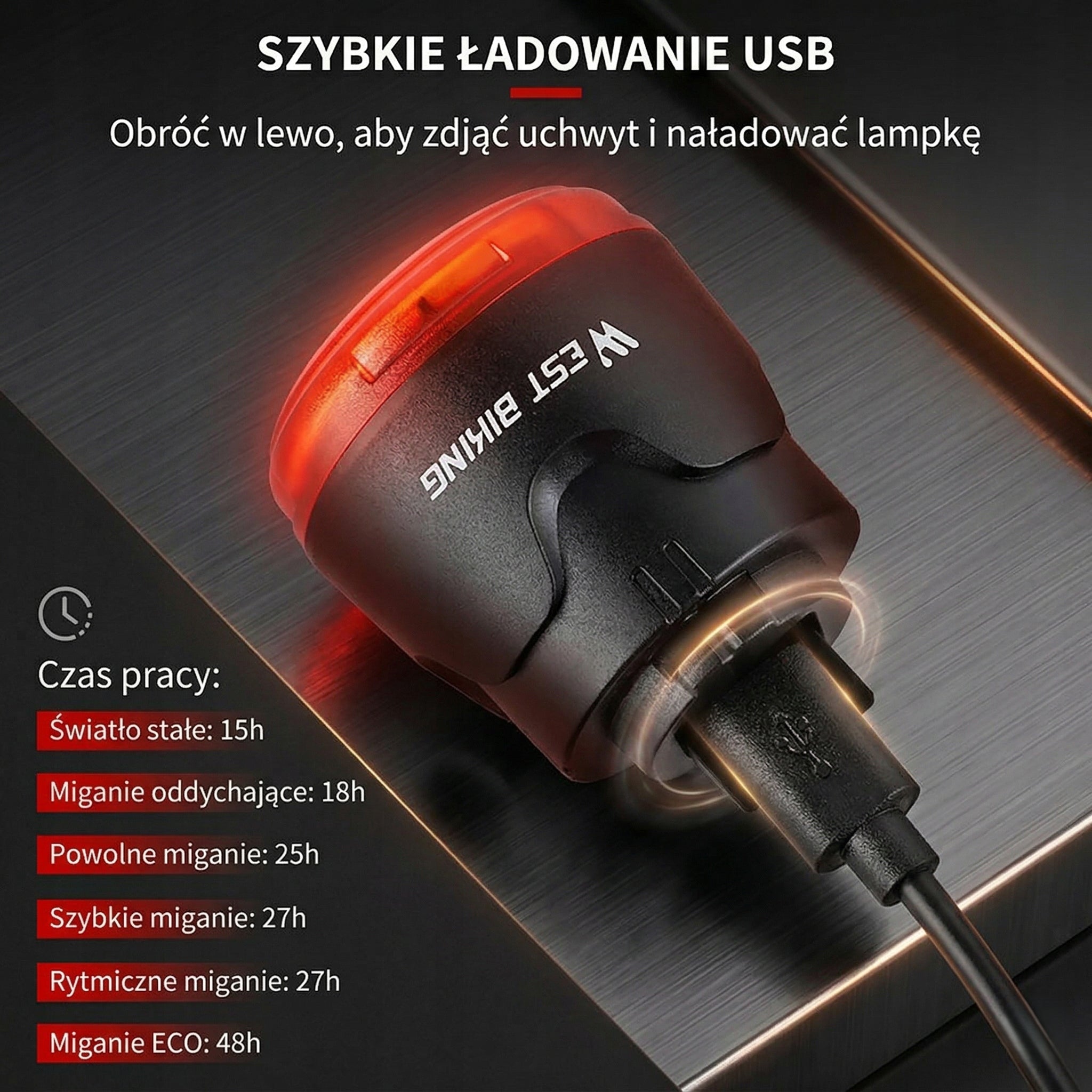 LED Rear Light Intelligent WEST BIKING Braking Sensor 6 Modes Model Q5