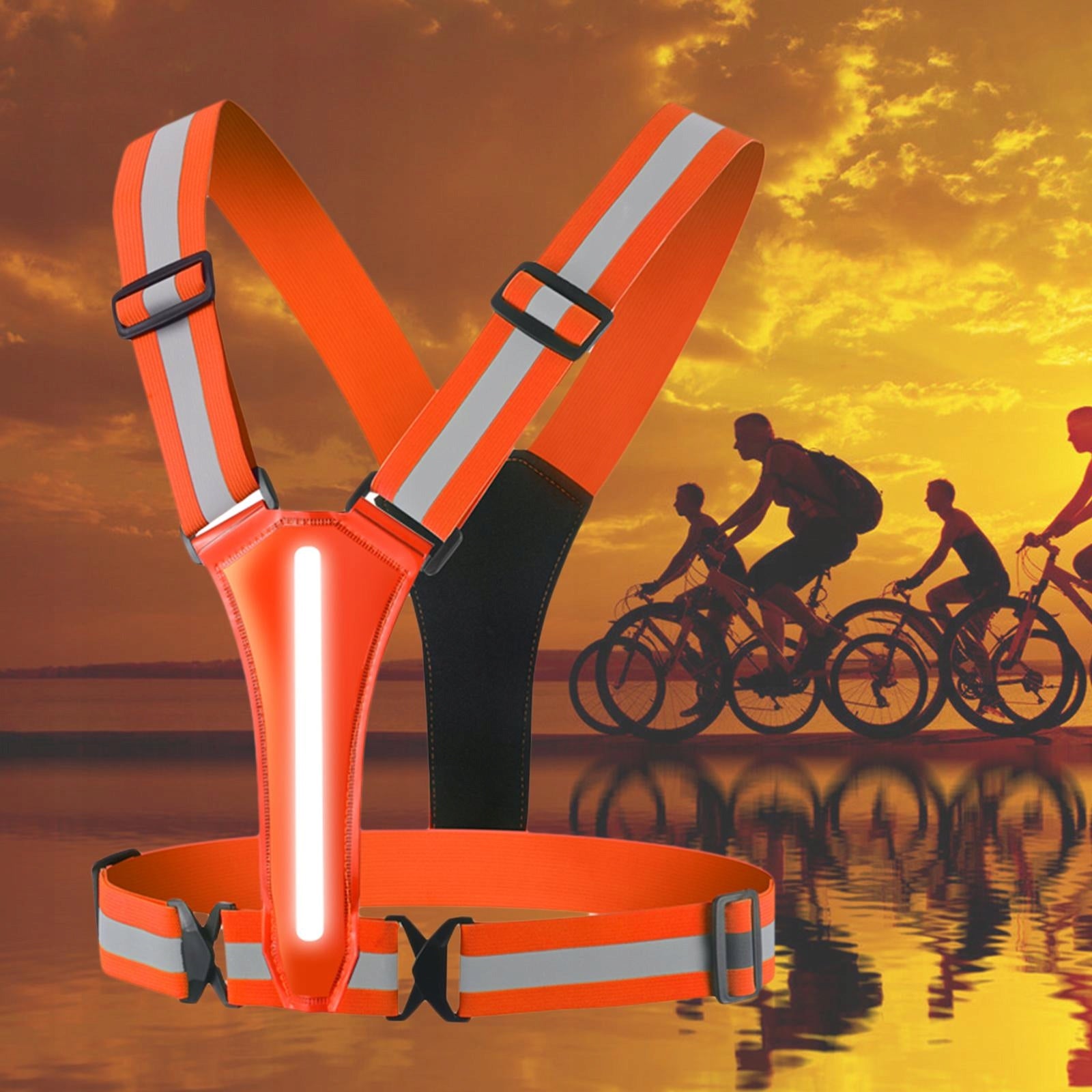 LED Reflective Vest Adjustable Rechargeable 3 Modes Protector Orange Kind set