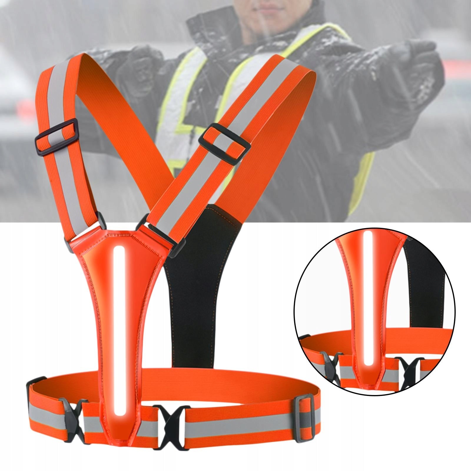 LED Reflective Vest Adjustable Rechargeable 3 Modes Protector Orange Light source not specified