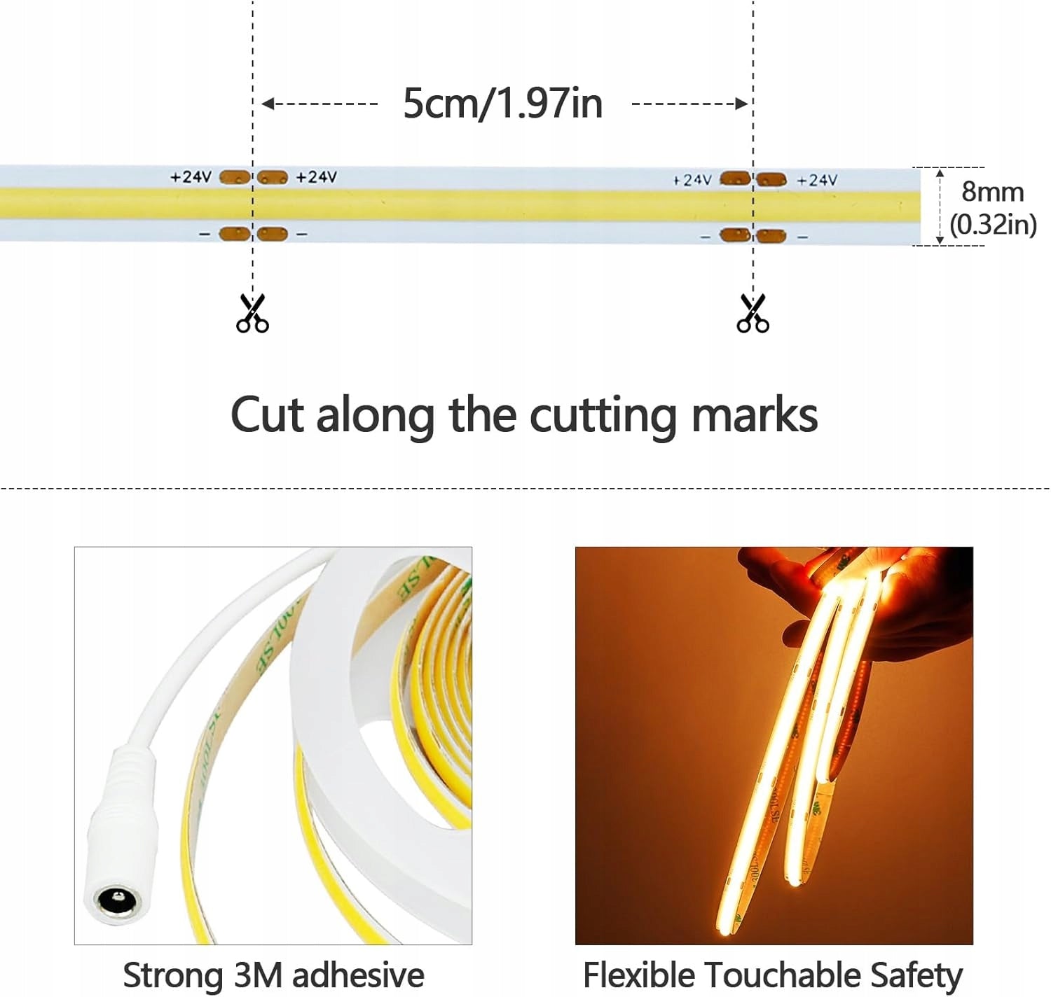 LED STRIP COB 24V 5M WARM WHITE 3000K 480LED/M IP20 FLEXIBLE Brand no brand