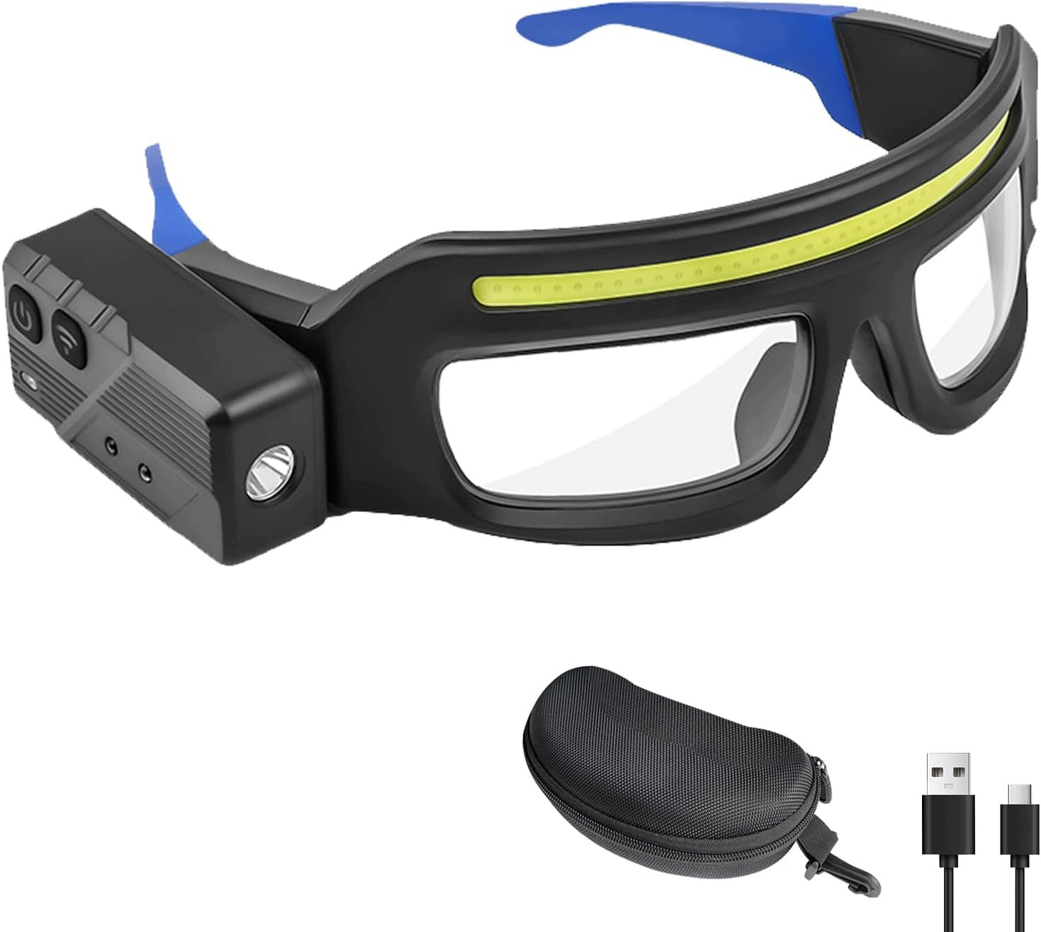 LED Safety Glasses with Lights with Motion Sensor and Touch Control (Blue)