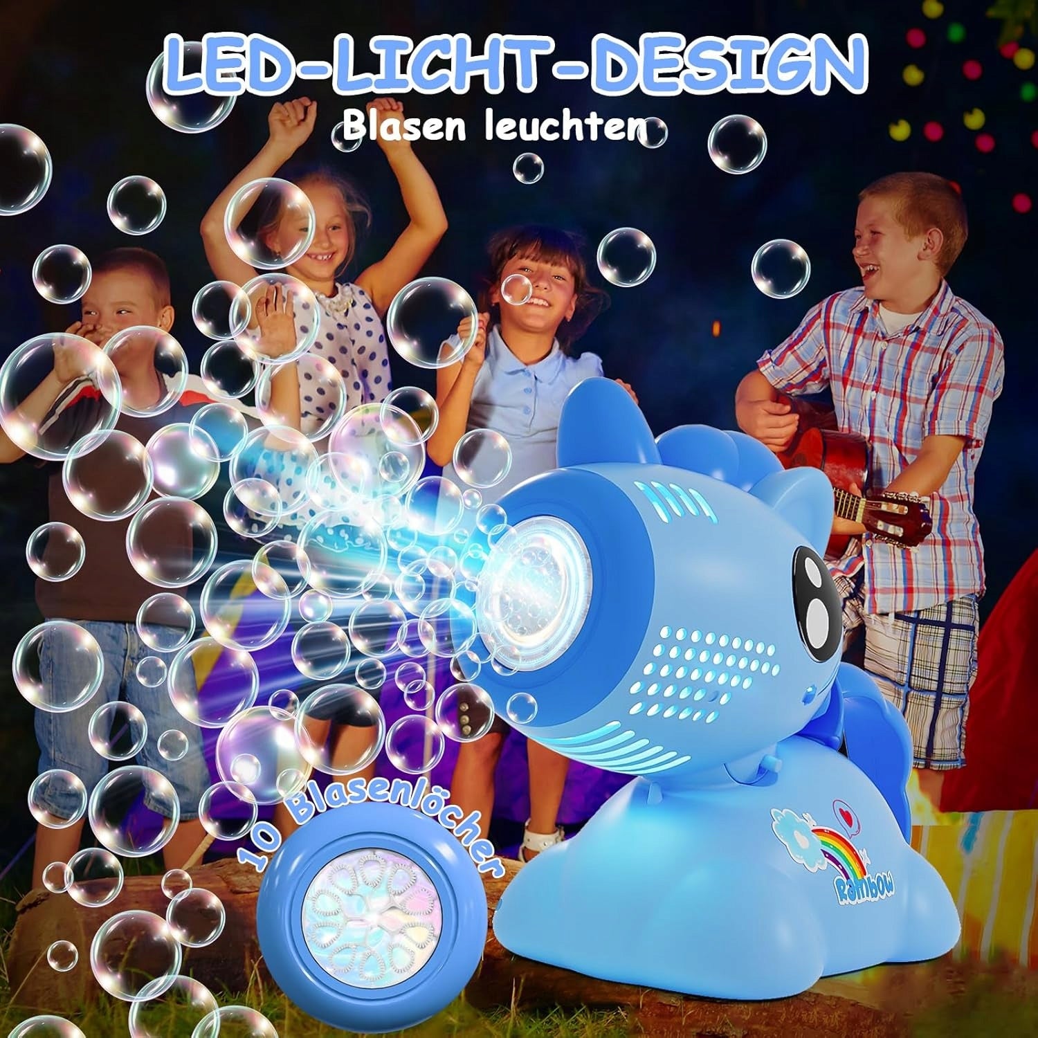 LED Soap Bubble Gun Machine for Kids + 100ml Liquid Blue Packaging status original