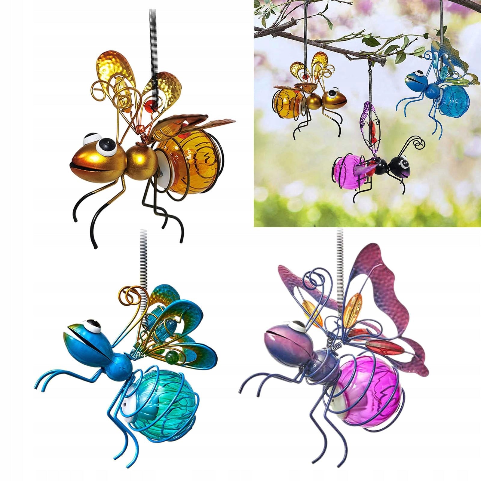 LED Solar Hanging Bee Light Weather Resistant Ornament Solar Fairy Gold Packaging status original
