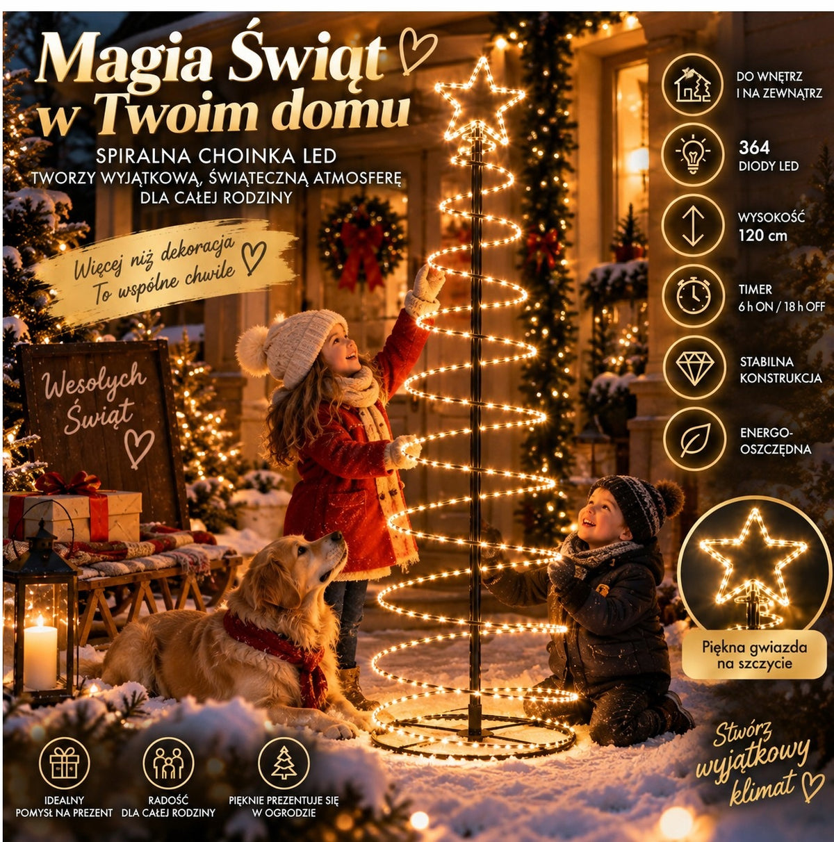 LED Spiral Christmas Tree 120cm 364 LED Star Timer Warm White Waterproof Packaging status original