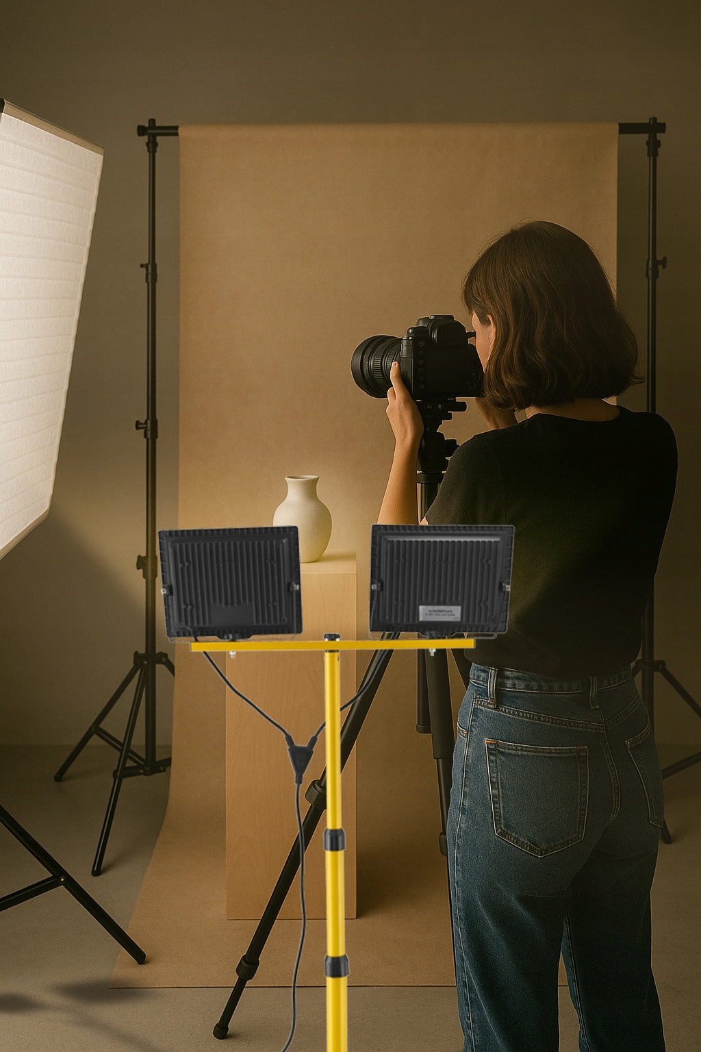 LED Stand Lamp 2x100W with Cable + Tripod 160cm Cold Color 6000K IP65 Packaging status original