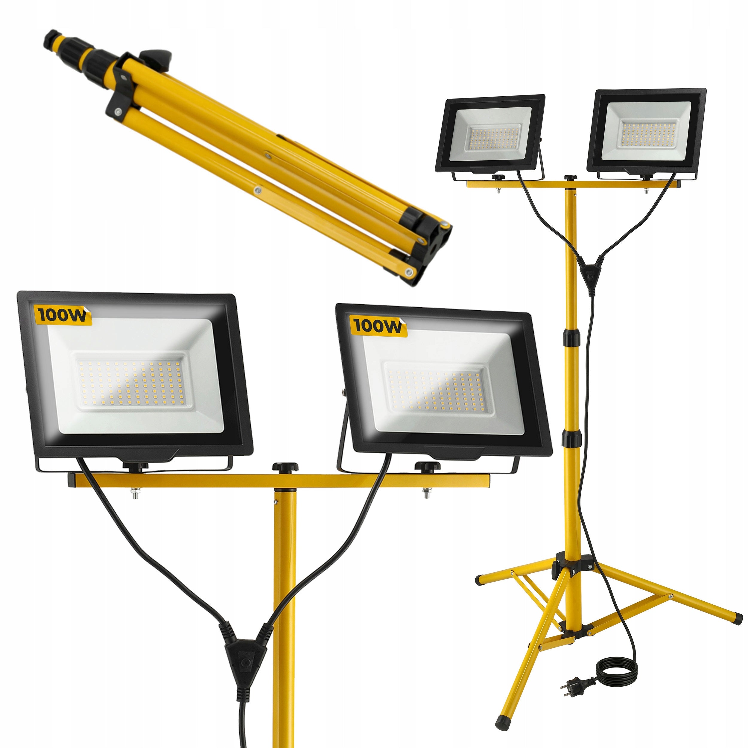 LED Stand Lamp 2x100W with Cable + Tripod 160cm Cold Color 6000K IP65