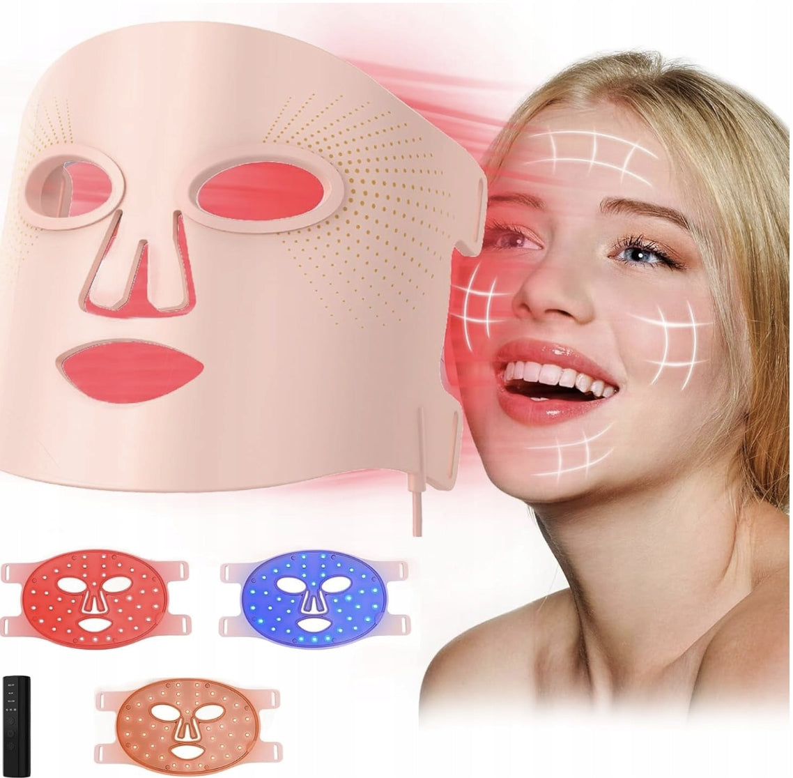 LED face mask – light therapy 3 colors, silicone | EONDEVO