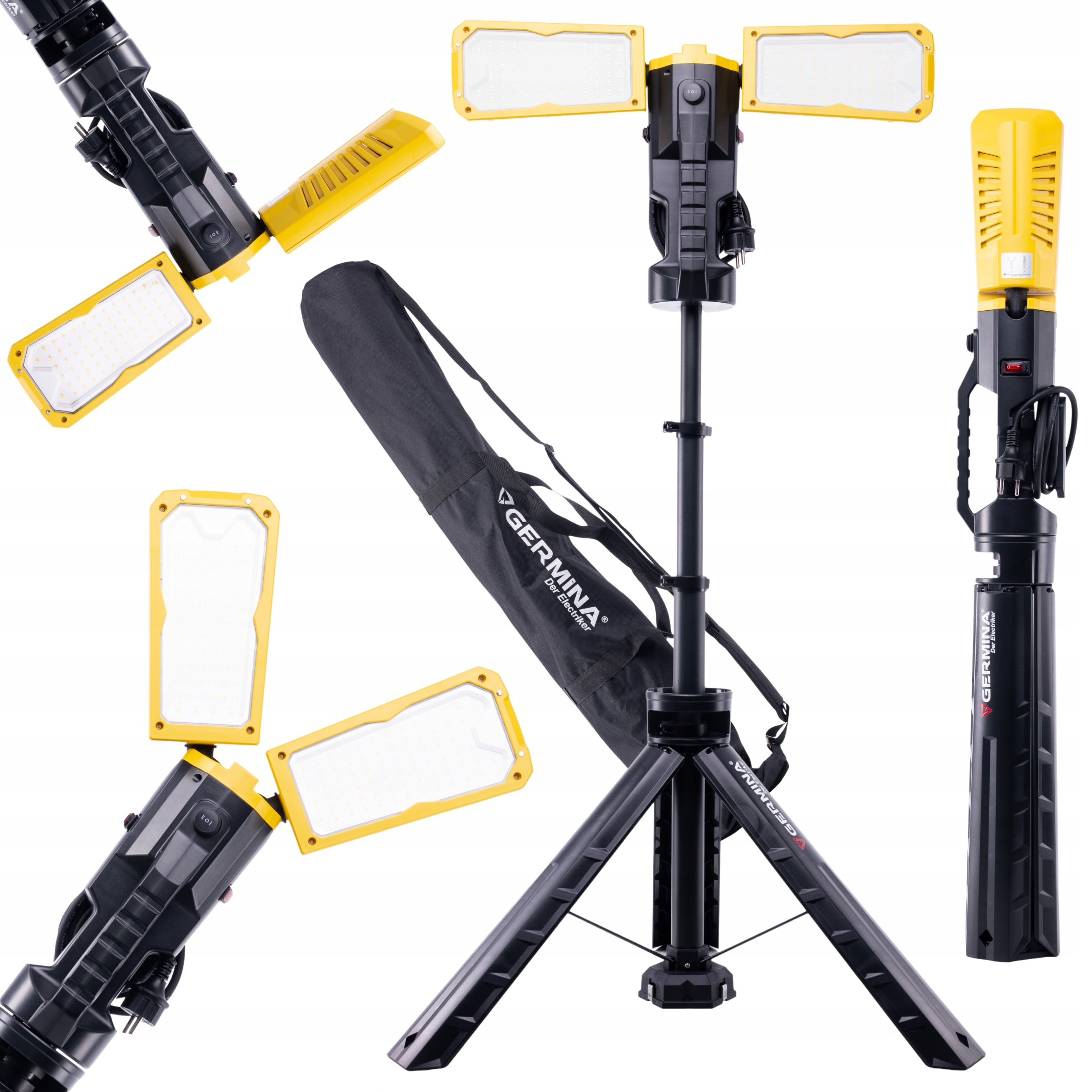 LED floodlight on tripod adjustable halogen 2x50W construction 100W