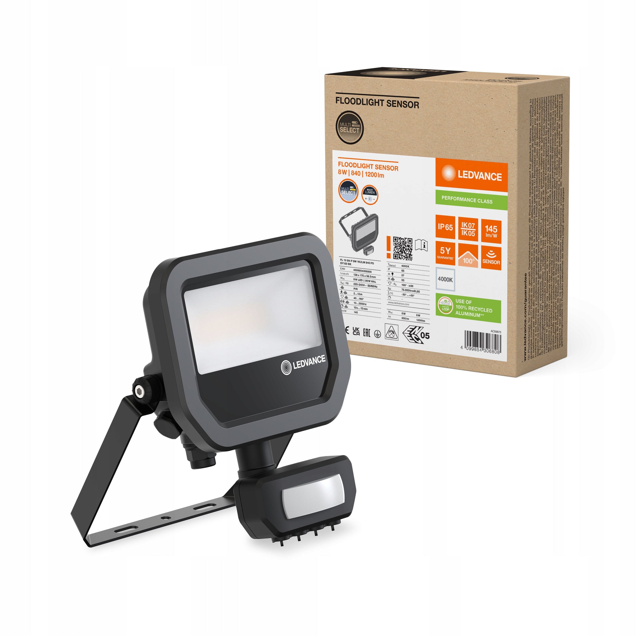 LED floodlight with sensor variable power 8W/6W 1200/850lm 4000K LEDVANCE Packaging status original