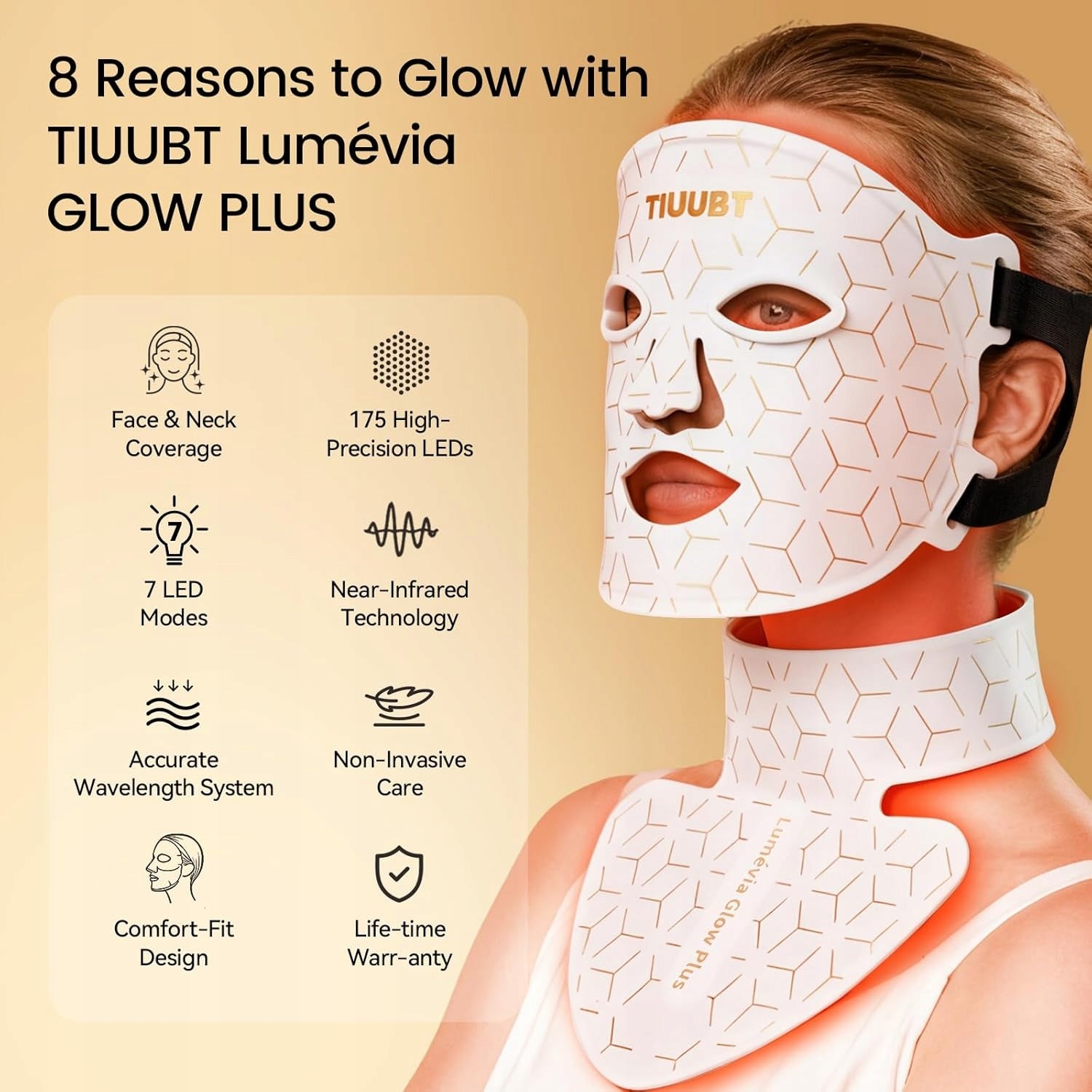 LED mask TIUUBT Lumévia Glow Plus face neck 7 colors silicone pink Packaging status original