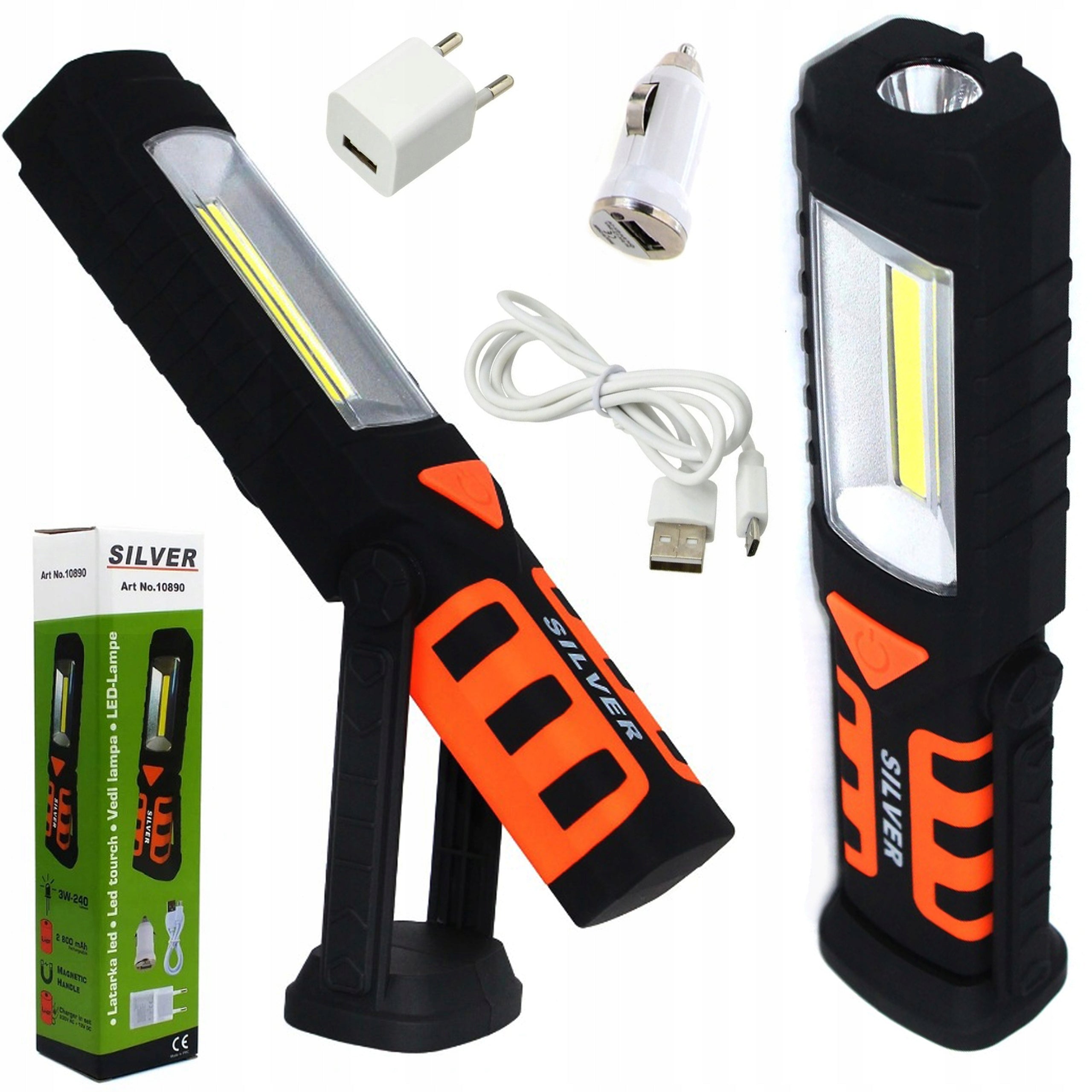 LED workshop flashlight COB 240 lm rechargeable battery 2800 mAh magnet