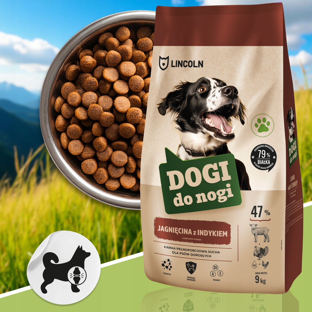 LEG DOGS MEAT 47% DRY DOG FOOD 9KG LAMB ADULT CARE Packaging status original