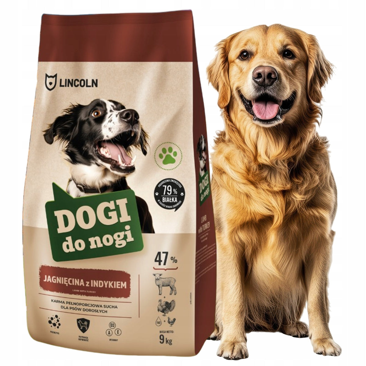 LEG DOGS MEAT 47% DRY DOG FOOD 9KG LAMB ADULT CARE