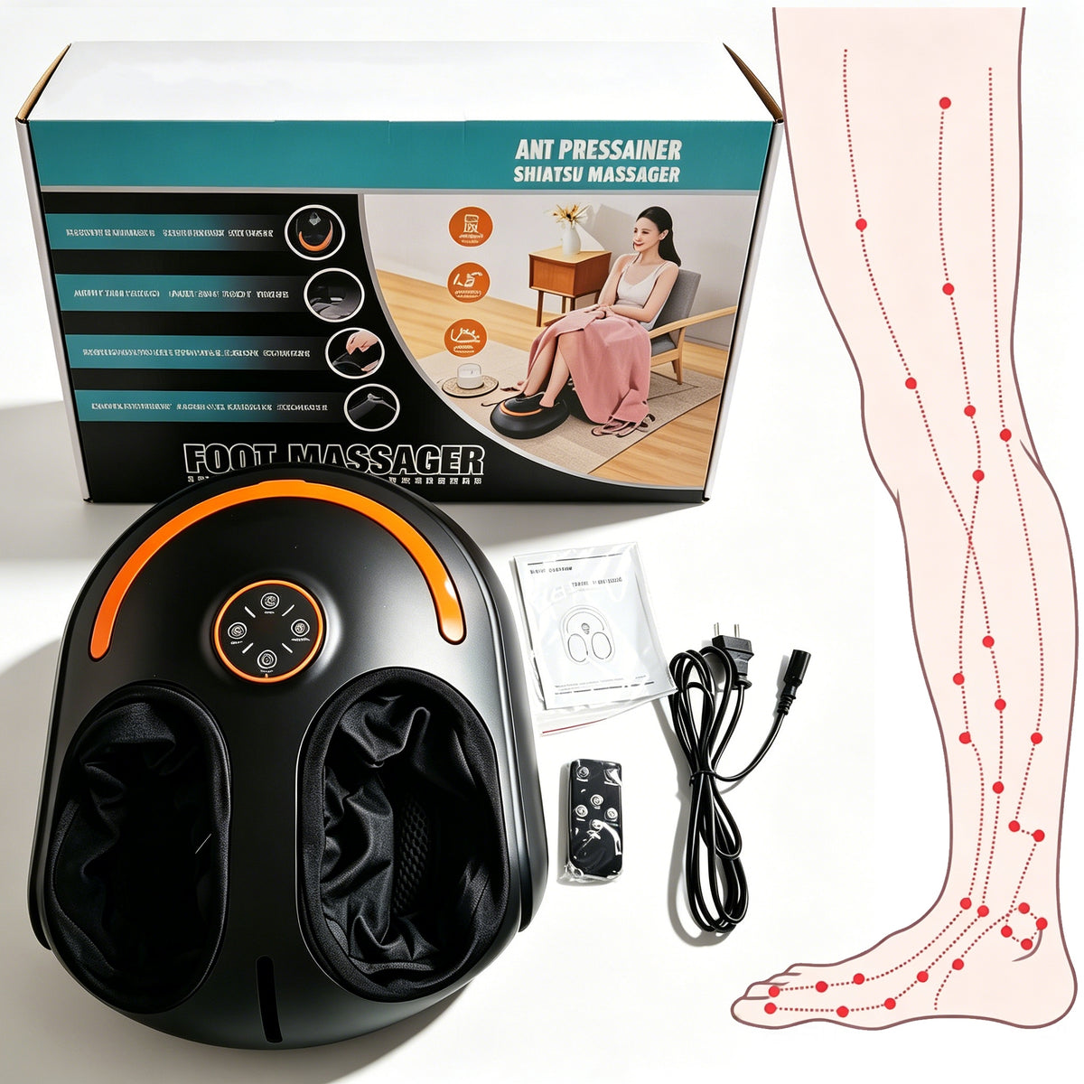 LEG FOOT MASSAGER HEATING KNEADING ROLLING 4IN1 4 MODES REMOTE CONTROL