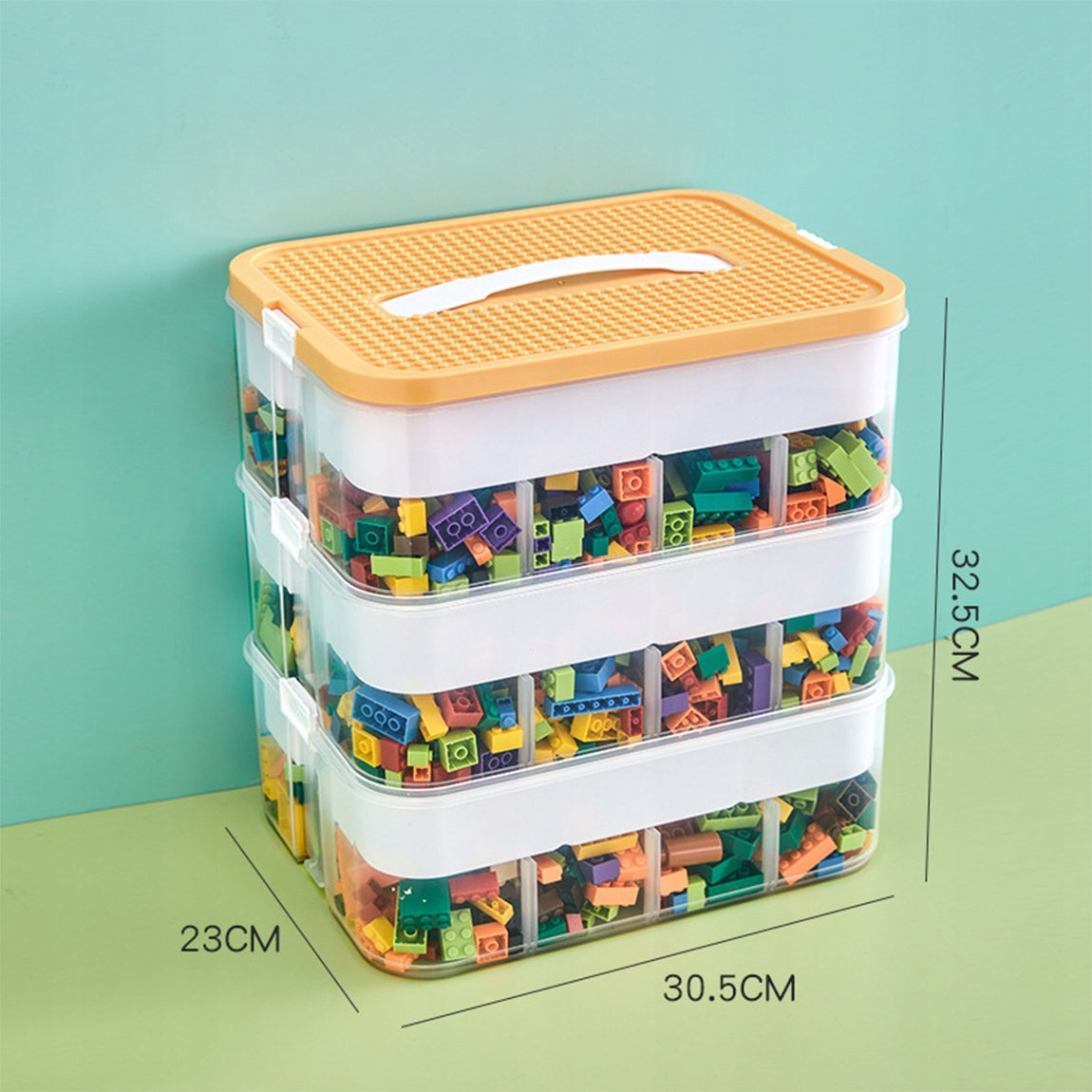 LEGO BRICK CONTAINER 3-STOREY ORGANIZER WITH COMPARTMENTS 22 L YELLOW Packaging status original
