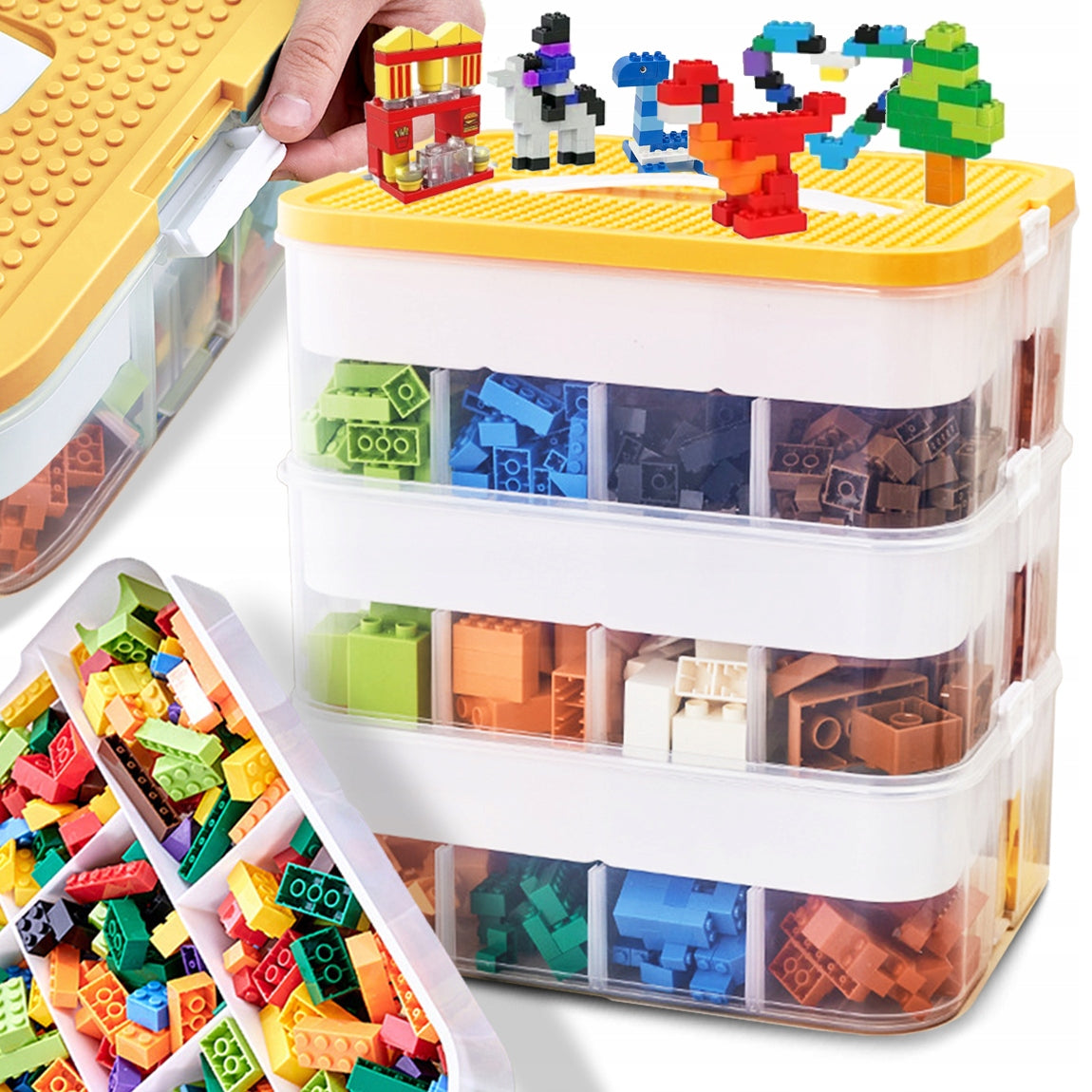 LEGO BRICK CONTAINER 3-STOREY ORGANIZER WITH COMPARTMENTS 22 L YELLOW