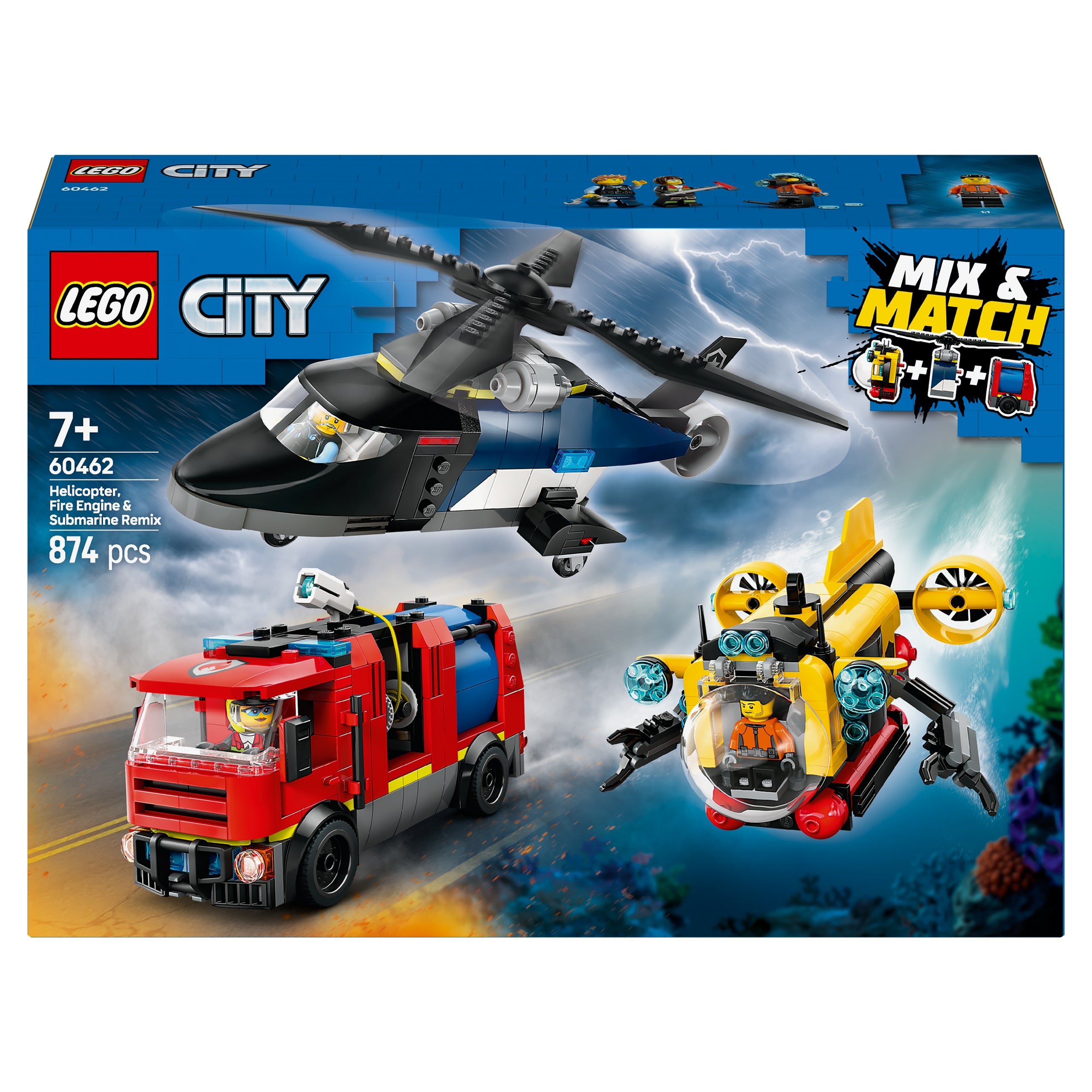 LEGO City 60462 Set with Helicopter, Fire Truck and Submarine