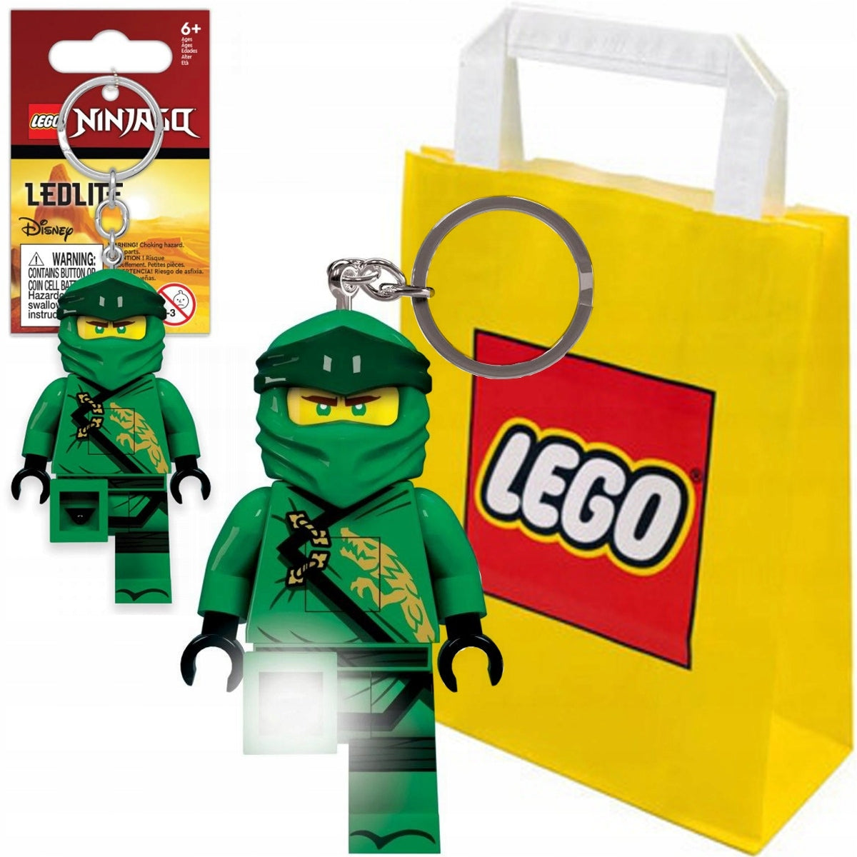 LEGO NINJAGO KEYCHAIN FLASHLIGHT LED LLOYD KEY CHAIN WITH FLASHLIGHT + GIFT BAG