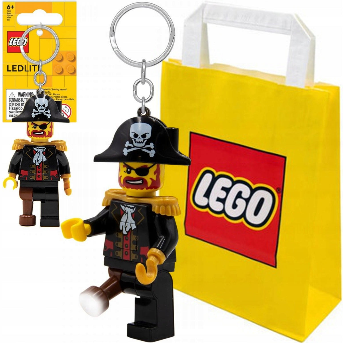 LEGO PIRATES KEYCHAIN LED FLASHLIGHT PIRATE REDBEARD + GIFT BAG