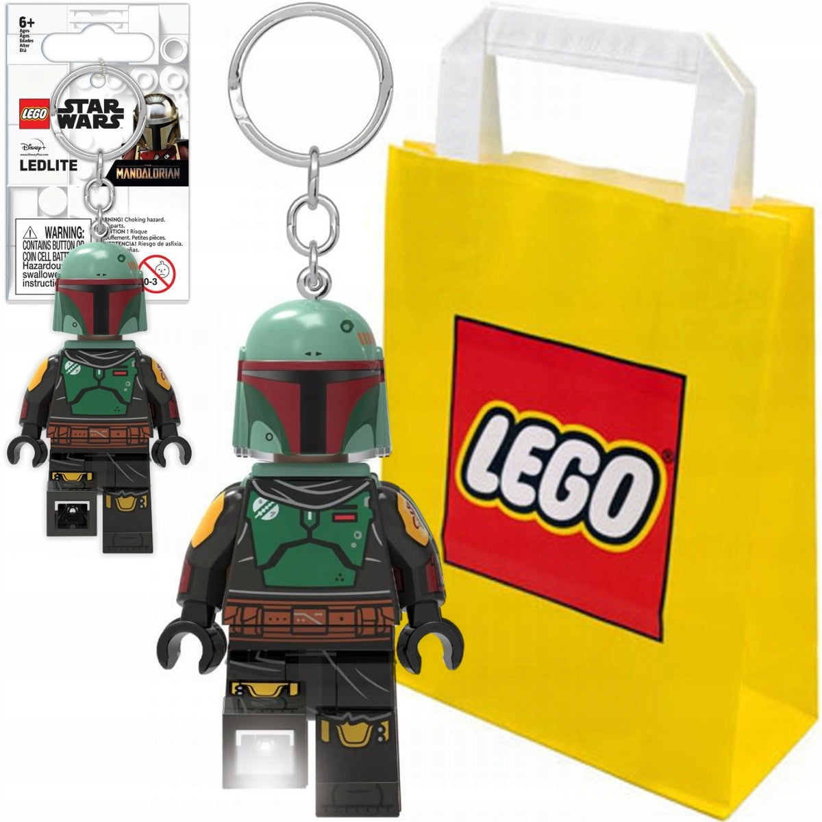 LEGO STAR WARS KEYCHAIN FLASHLIGHT FIGURINE BOBA FETT KEY CHAIN + GIFT BAG