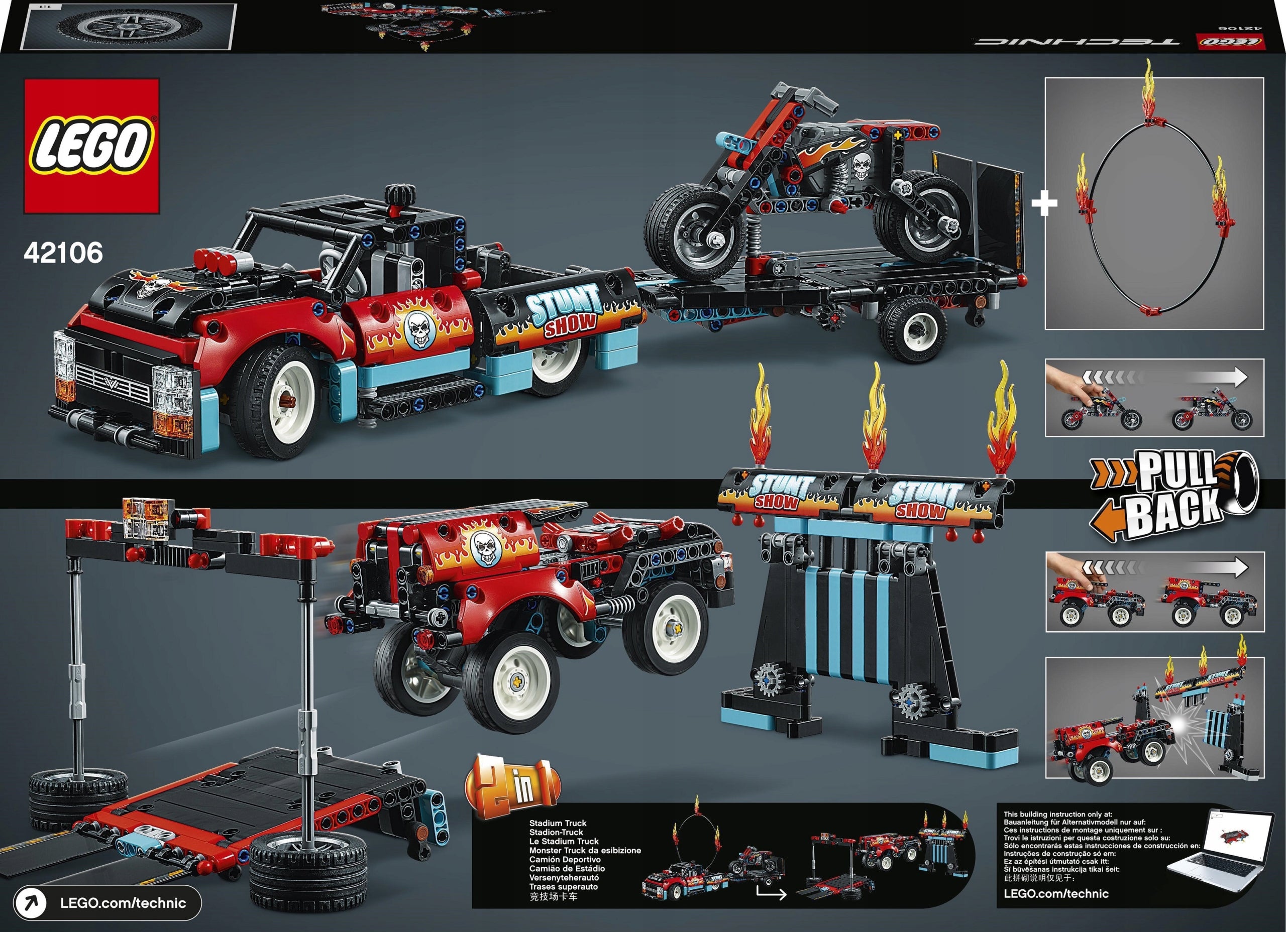 42106 LEGO® Technic Kaskadininkų pasirodymo sunkvežimis ir motociklas