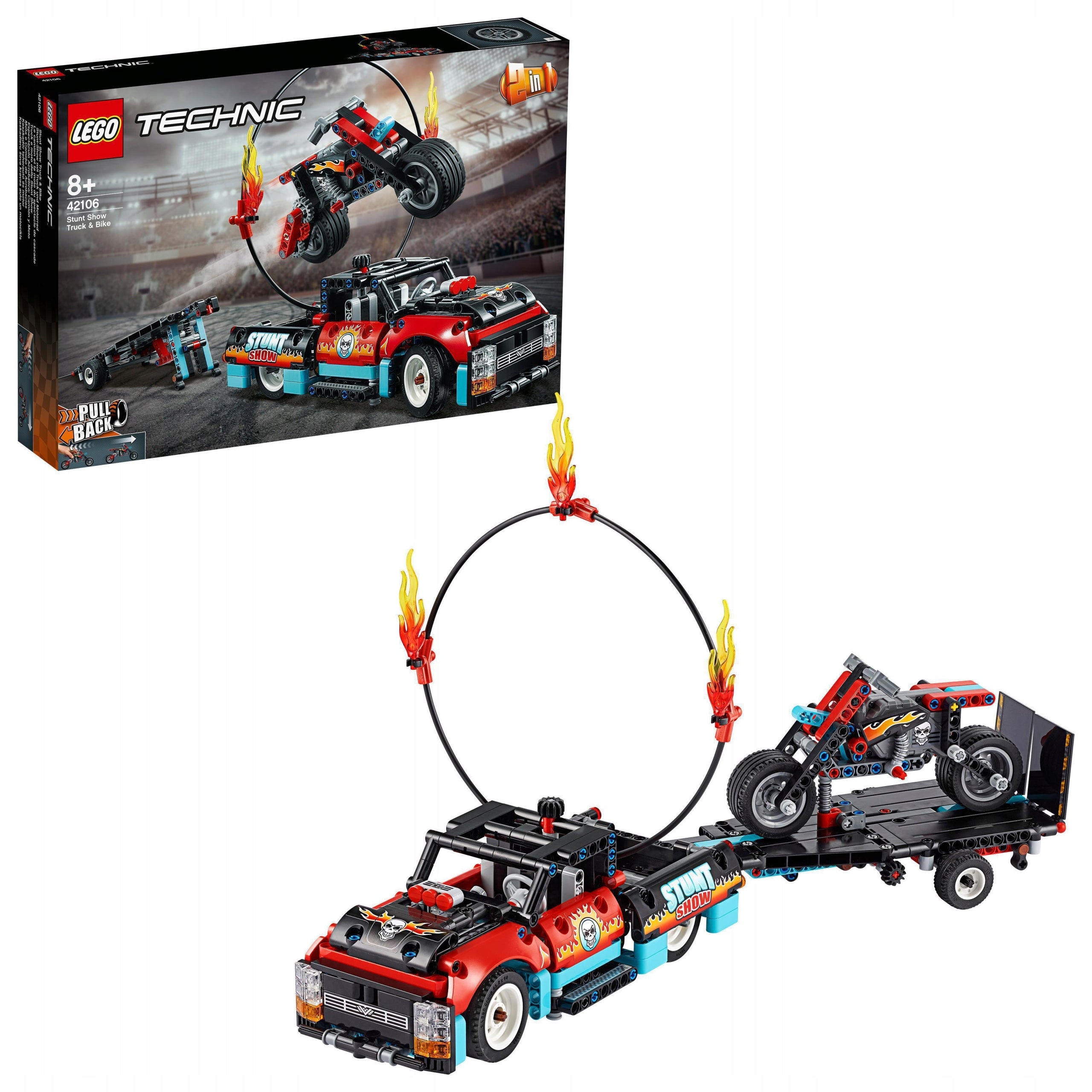 42106 LEGO® Technic Kaskadininkų pasirodymo sunkvežimis ir motociklas