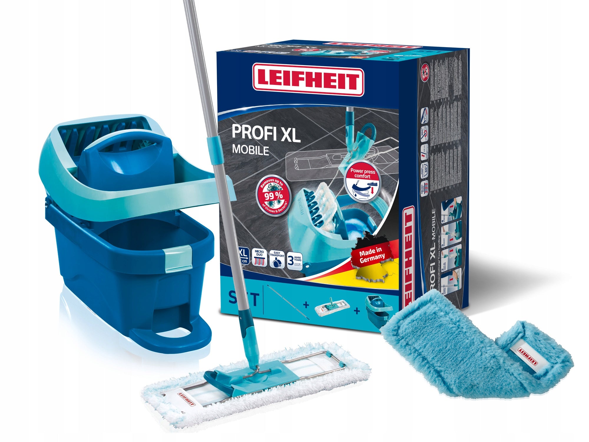 LEIFHEIT FLAT MOP PROFI XL WITH BUCKET SQUEEZER 8L duster static overlay Packaging status original