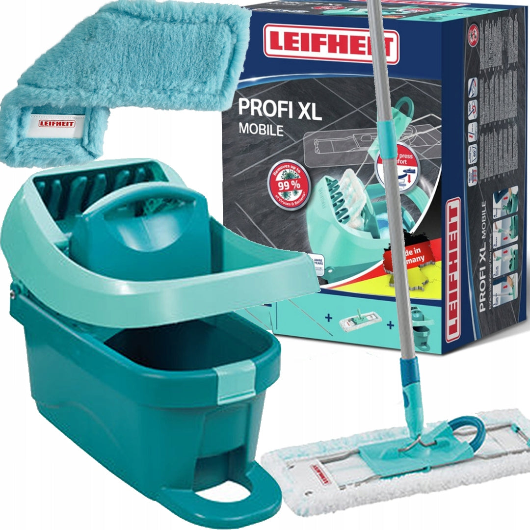 LEIFHEIT FLAT MOP PROFI XL WITH BUCKET SQUEEZER 8L duster static overlay