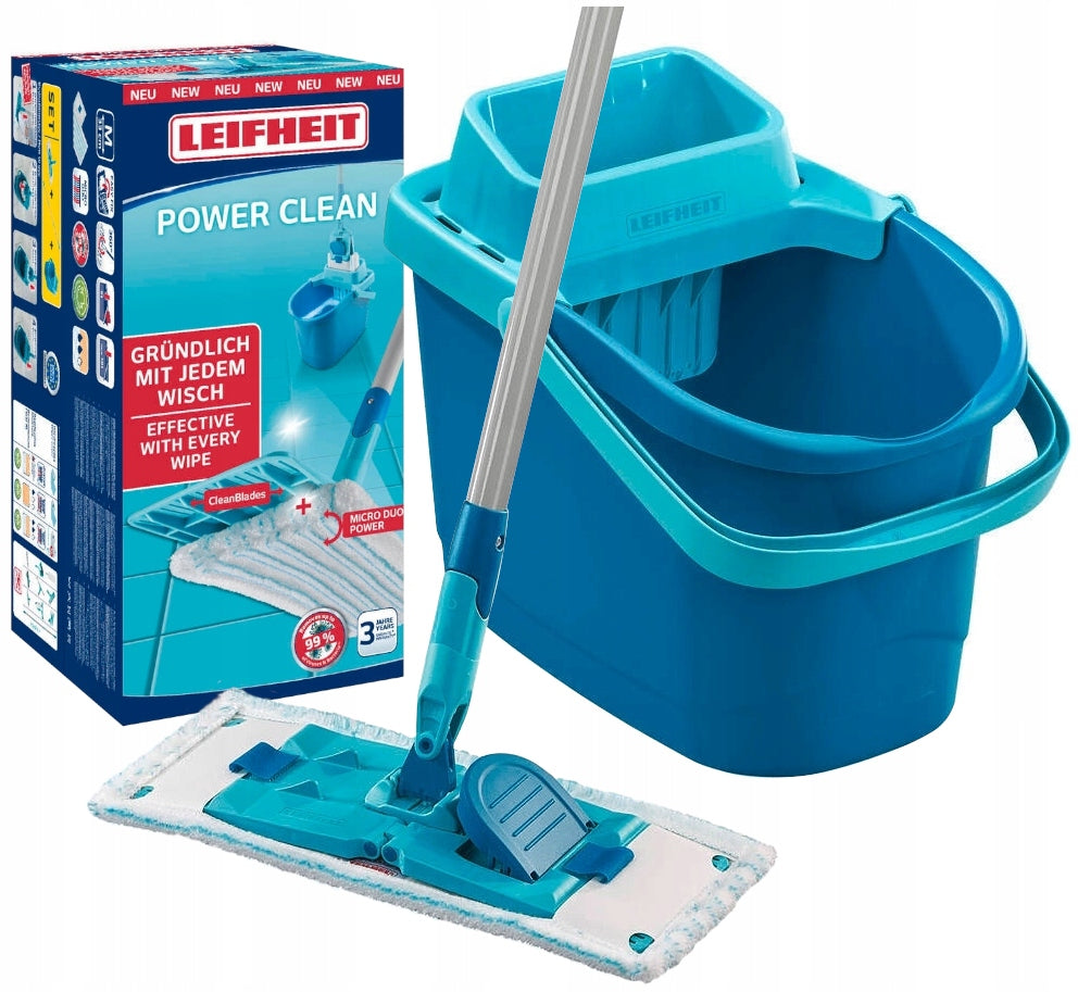 LEIFHEIT FLAT MOP WITH SQUEEZER BUCKET 6L POWER CLEAN MICRODUO OVERLAY