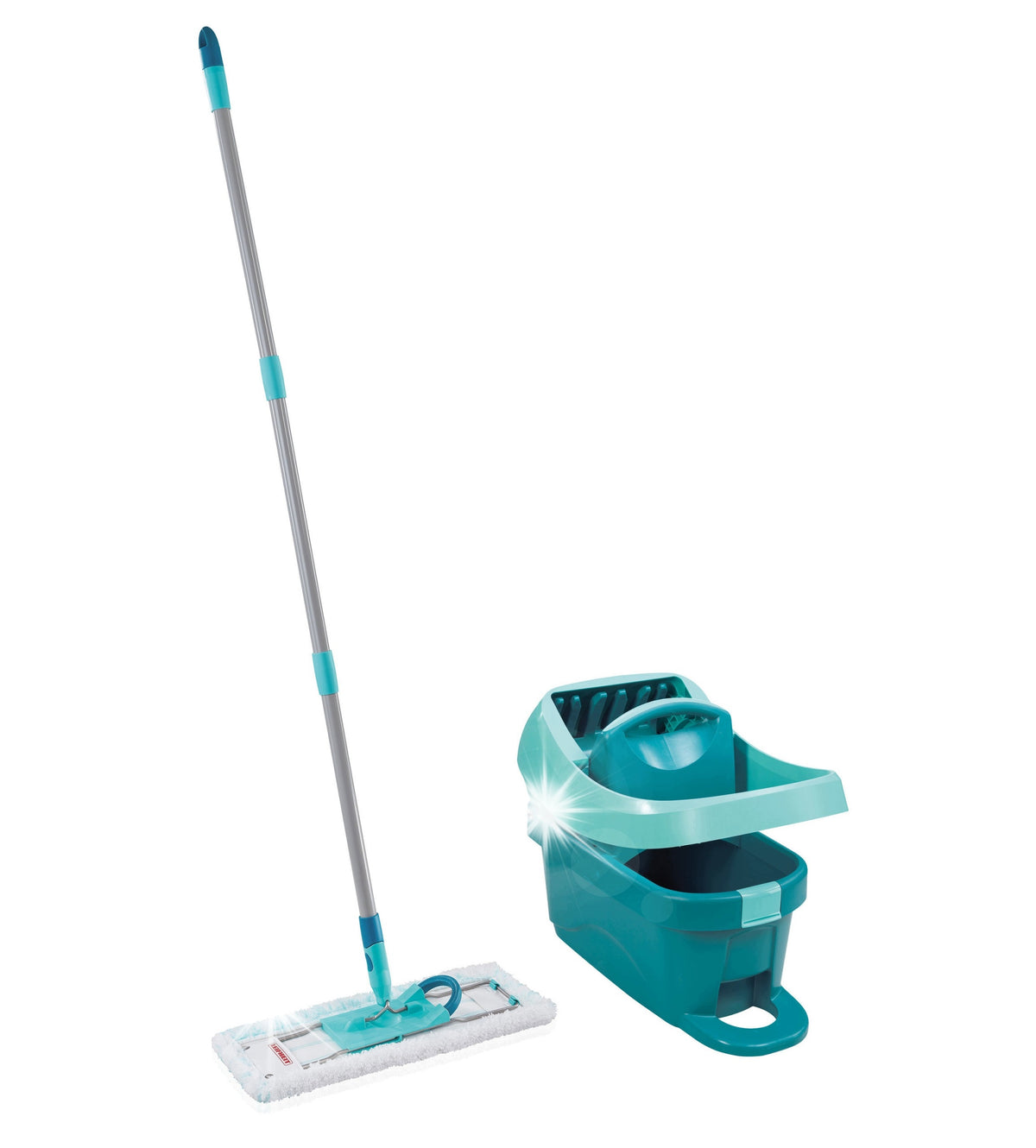 LEIFHEIT FLAT MOP WITH SQUEEZER STICK LARGE BUCKET 8L PROFI 42 CM WHEELS