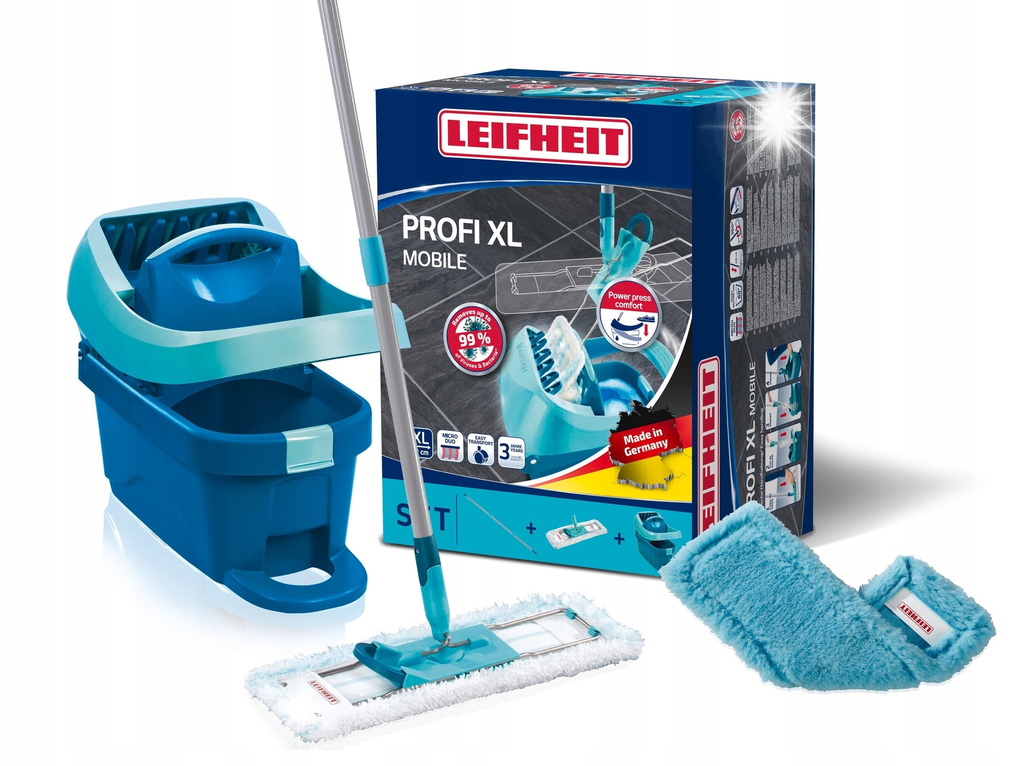LEIFHEIT MOP FLAT PROFI XL WITH SQUEEZER BUCKET 8L duster static overlay