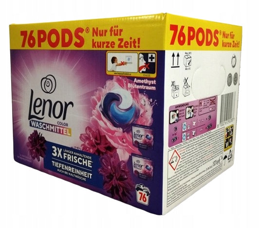 LENOR 3in1 Coloured Fabric Washing Capsules Amethyst 76 Pack Packaging status original