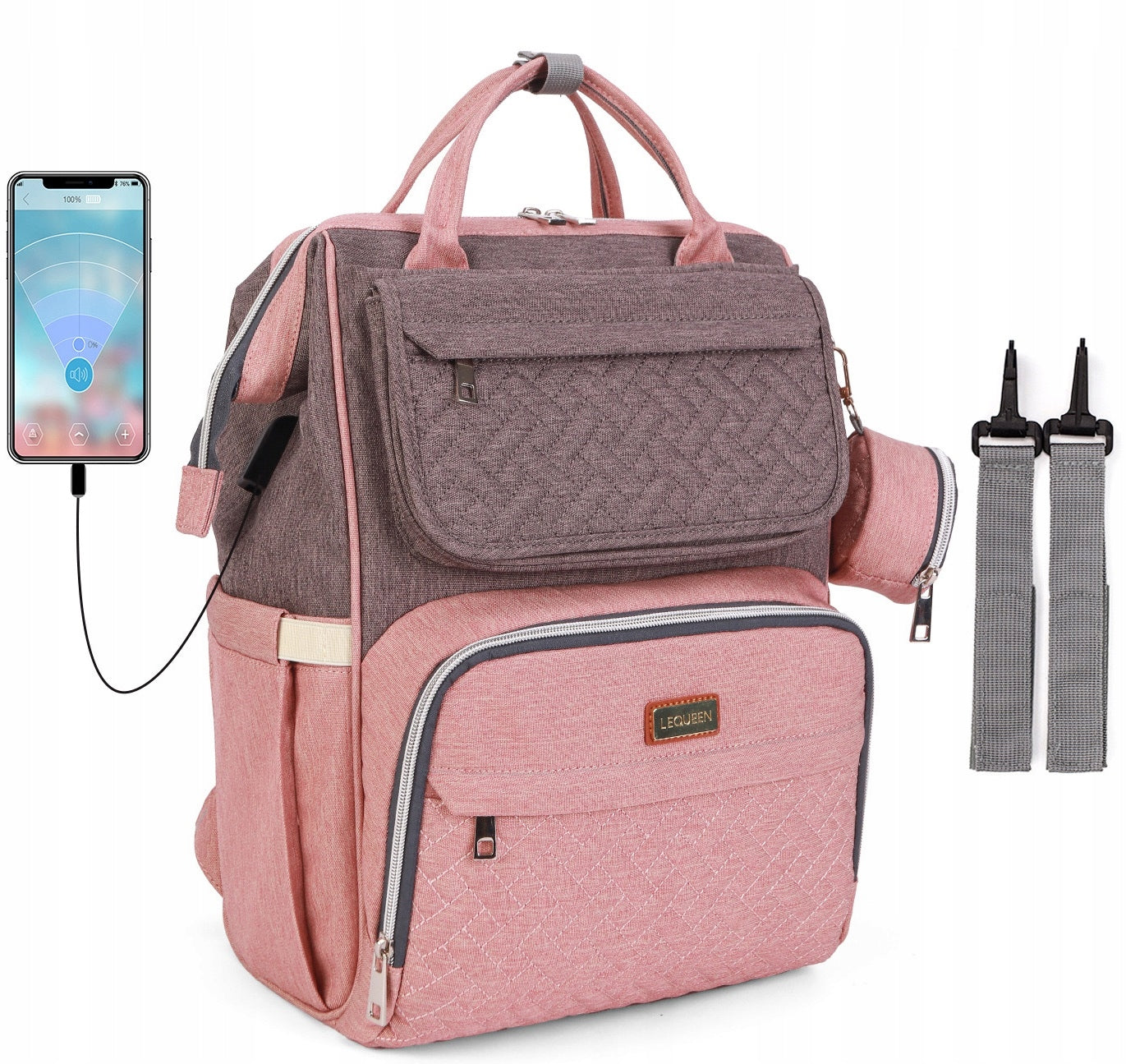LEQUEEN BACKPACK TRAVEL BAG HANDHELD STROLLER ORGANIZER FOR MOM USB 5in1 Manufacturer code DO WÓZKA PLECAK DLA MAMY KOLORY