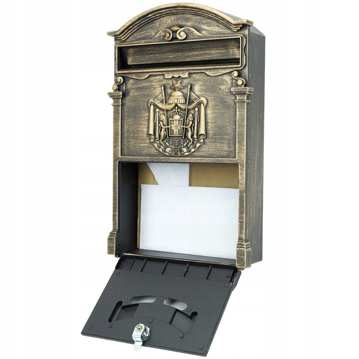LETTER BOX NEWSPAPERS POSTAL ITALIAN A4 GOLD LARGE RETRO Manufacturer code SKRZYNKA NA LISTY POCZTOWA LISTOWA