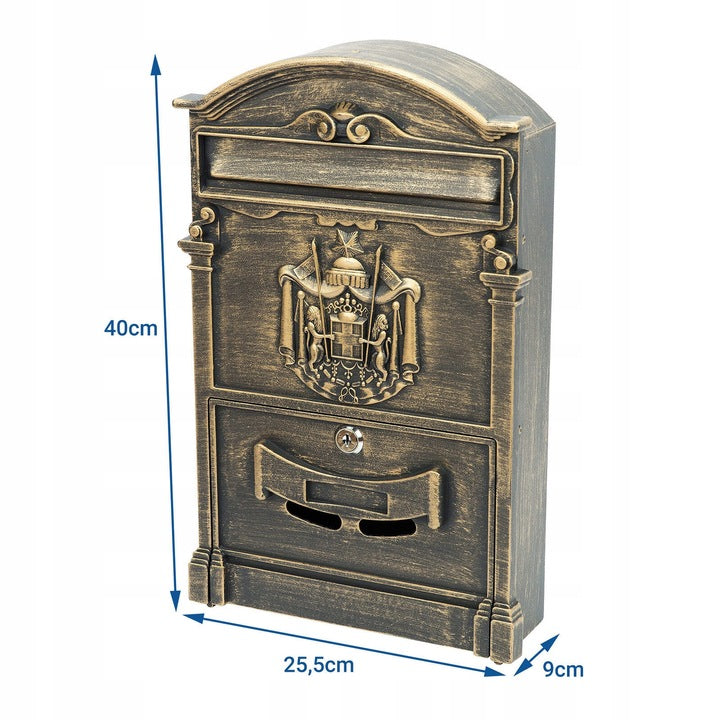 LETTER BOX NEWSPAPERS POSTAL ITALIAN A4 GOLD LARGE RETRO Product depth 9 cm