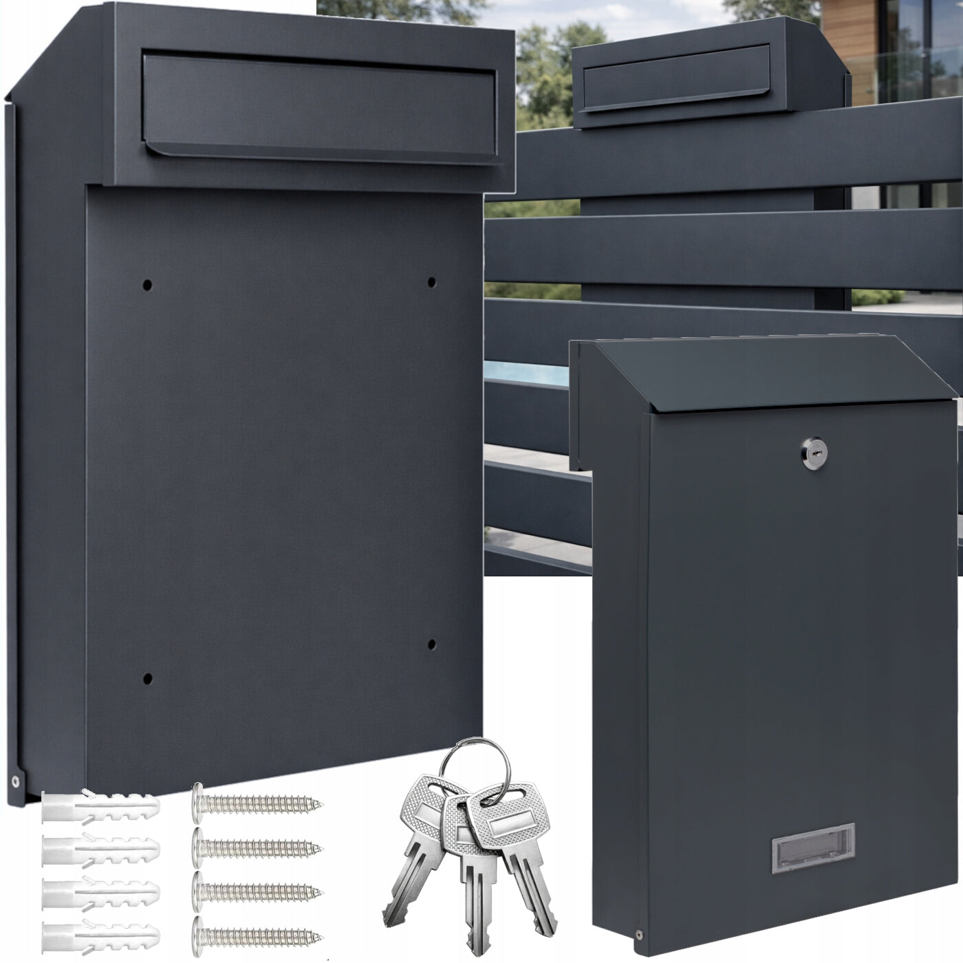 LETTERBOX FOR FENCE STEEL ANTHRACITE MATT 3 KEYS
