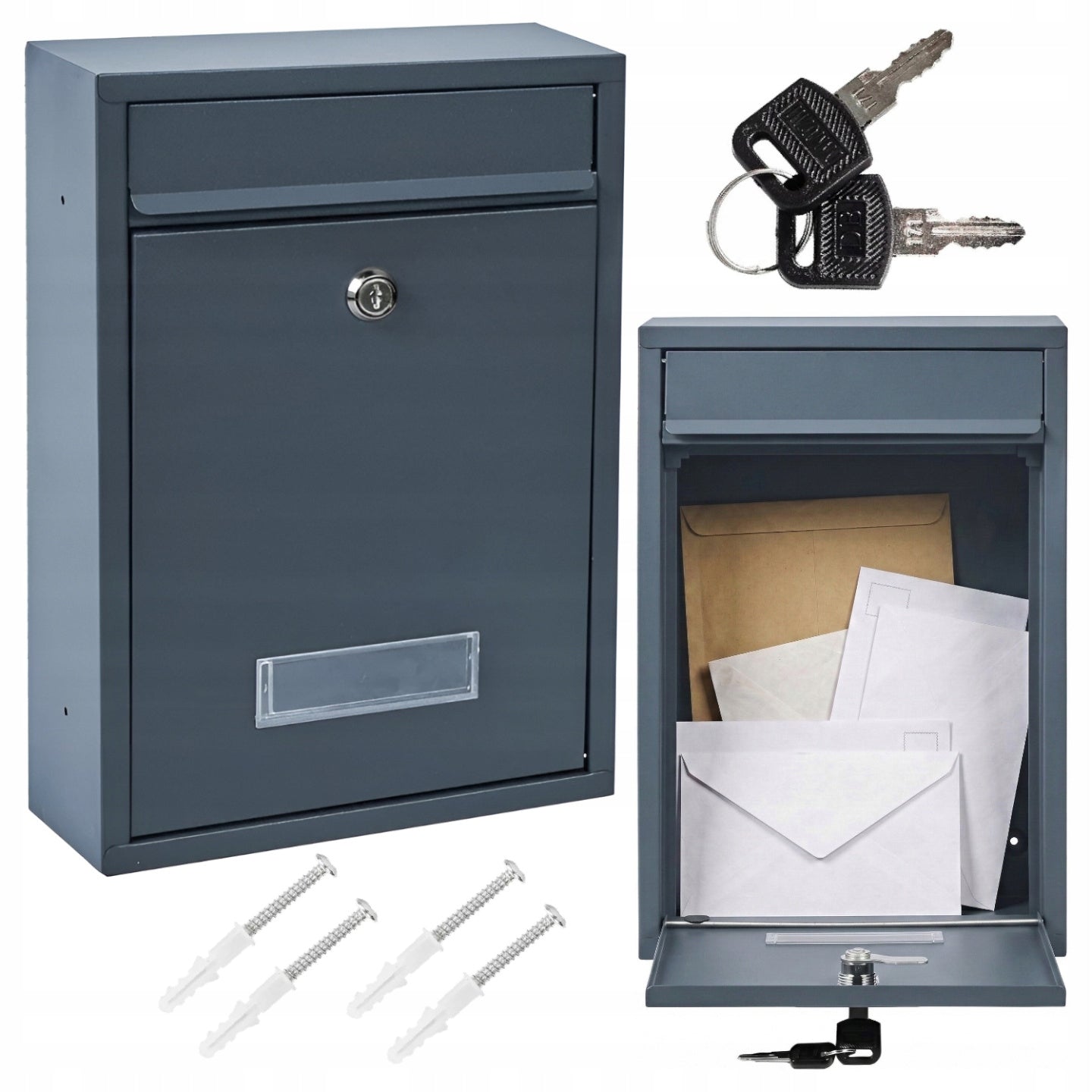 LETTERBOX MAILBOX FOR HOME STEEL LARGE ANTHRACITE